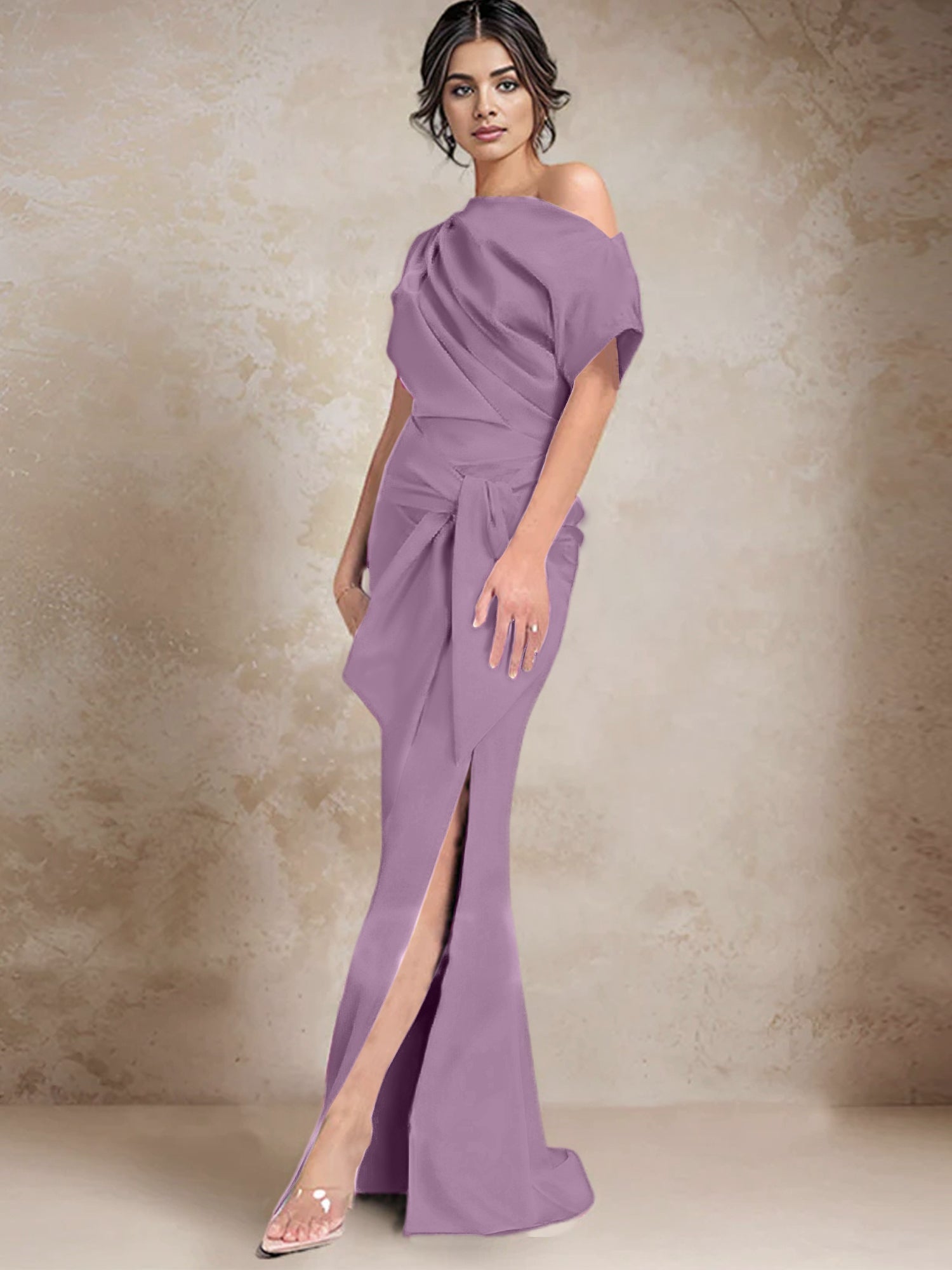 One Shoulder Mermaid Trumpet Mother of the Bride Dresses Featuring a Side Split