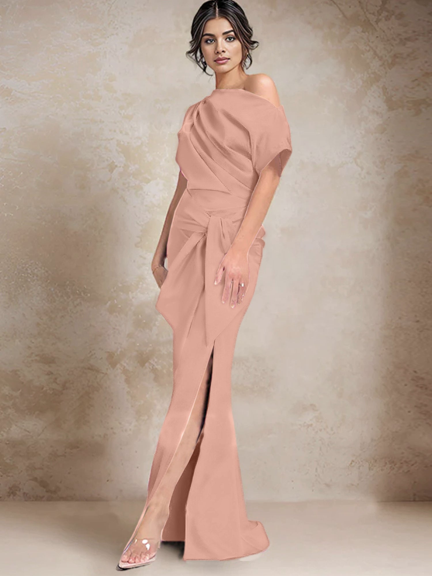 One Shoulder Mermaid Trumpet Mother of the Bride Dresses Featuring a Side Split