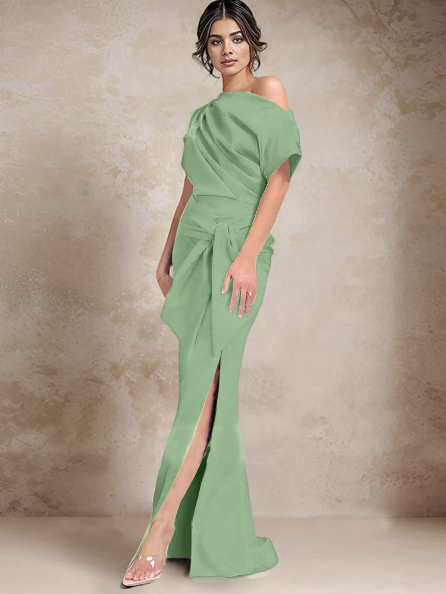 One Shoulder Mermaid Trumpet Mother of the Bride Dresses Featuring a Side Split