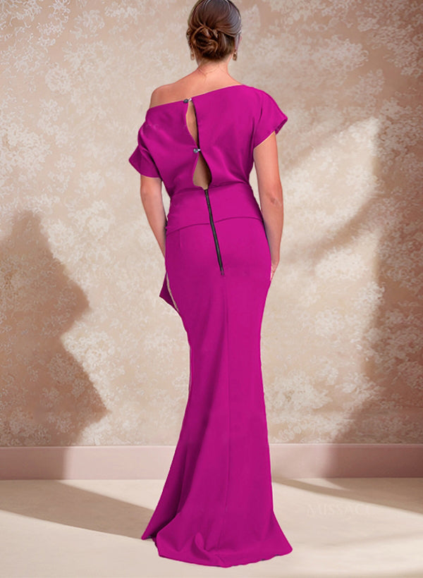 One Shoulder Mermaid Trumpet Mother of the Bride Dresses Featuring a Side Split
