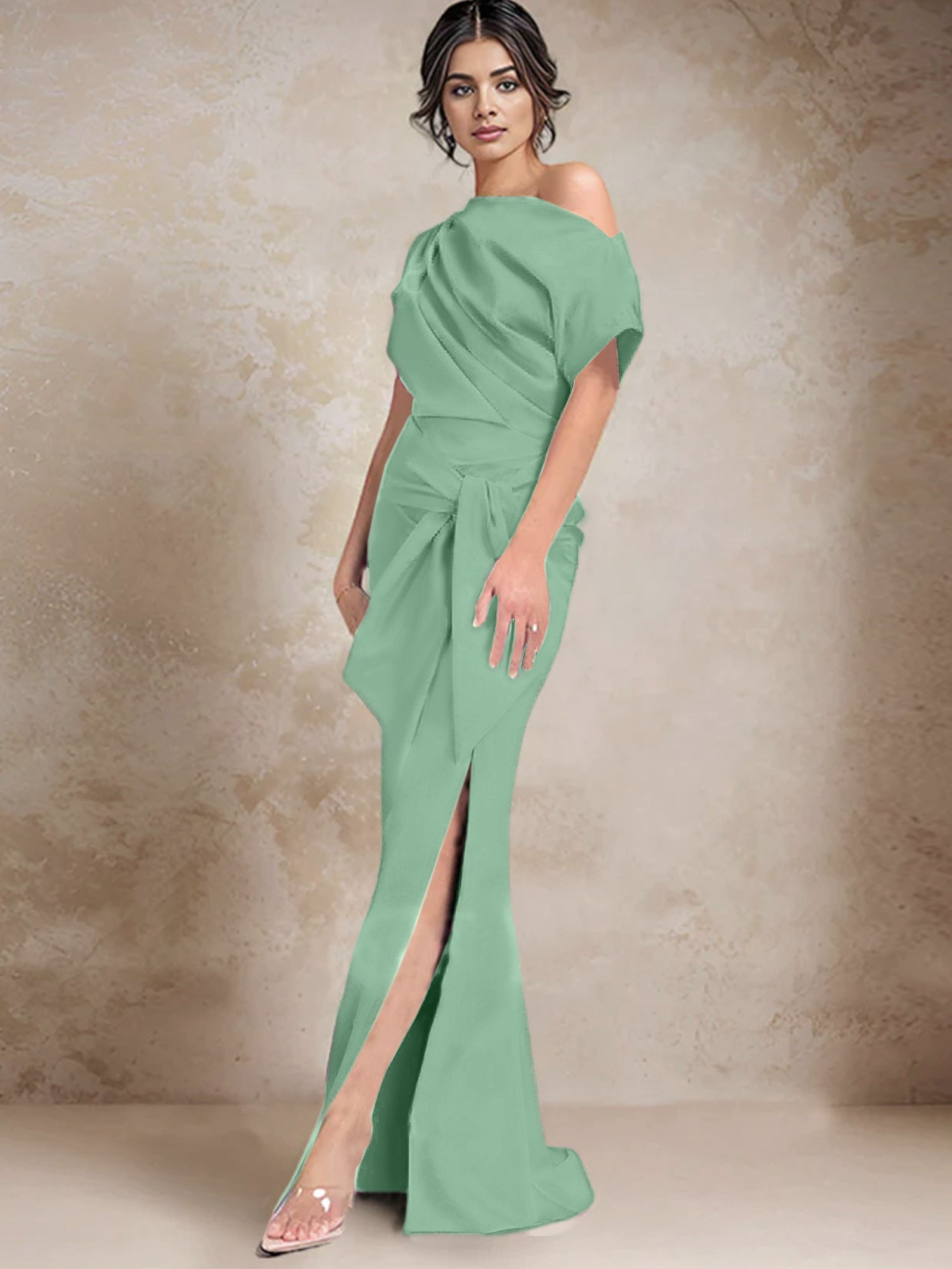 One Shoulder Mermaid Trumpet Mother of the Bride Dresses Featuring a Side Split