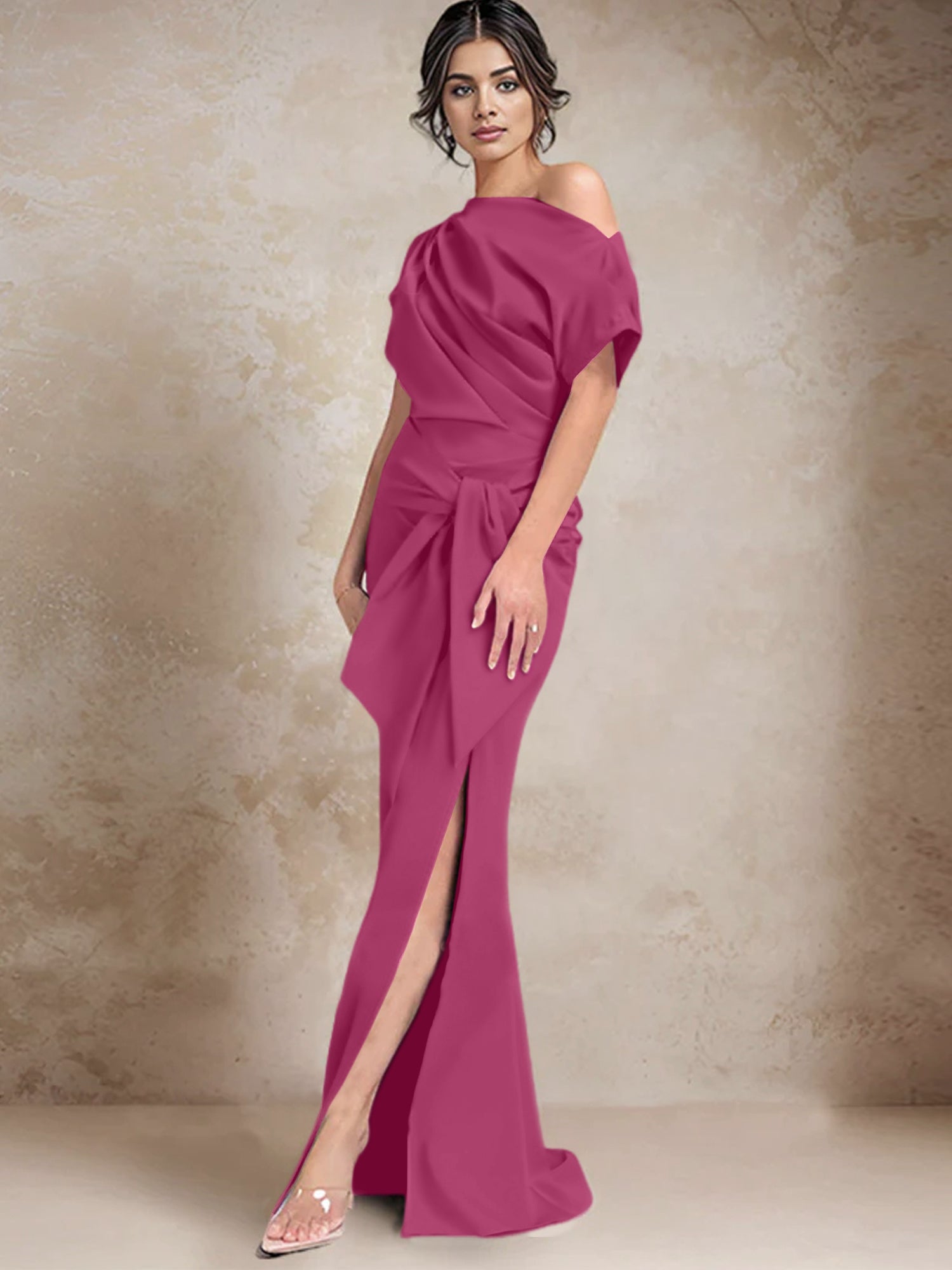 One Shoulder Mermaid Trumpet Mother of the Bride Dresses Featuring a Side Split