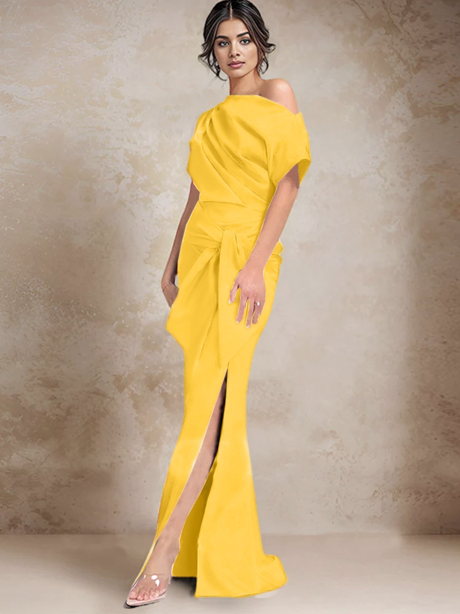 One Shoulder Mermaid Trumpet Mother of the Bride Dresses Featuring a Side Split