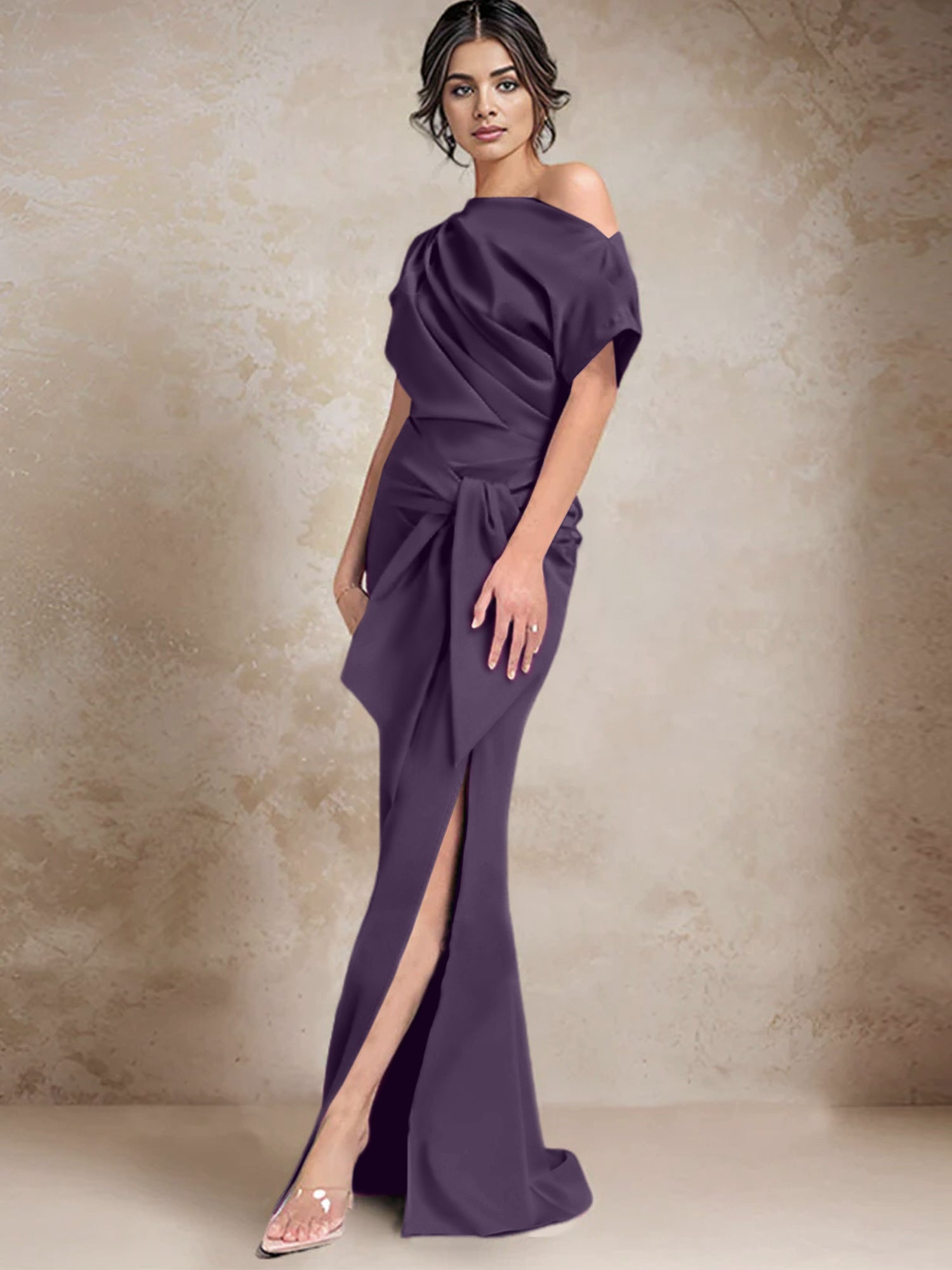 One Shoulder Mermaid Trumpet Mother of the Bride Dresses Featuring a Side Split