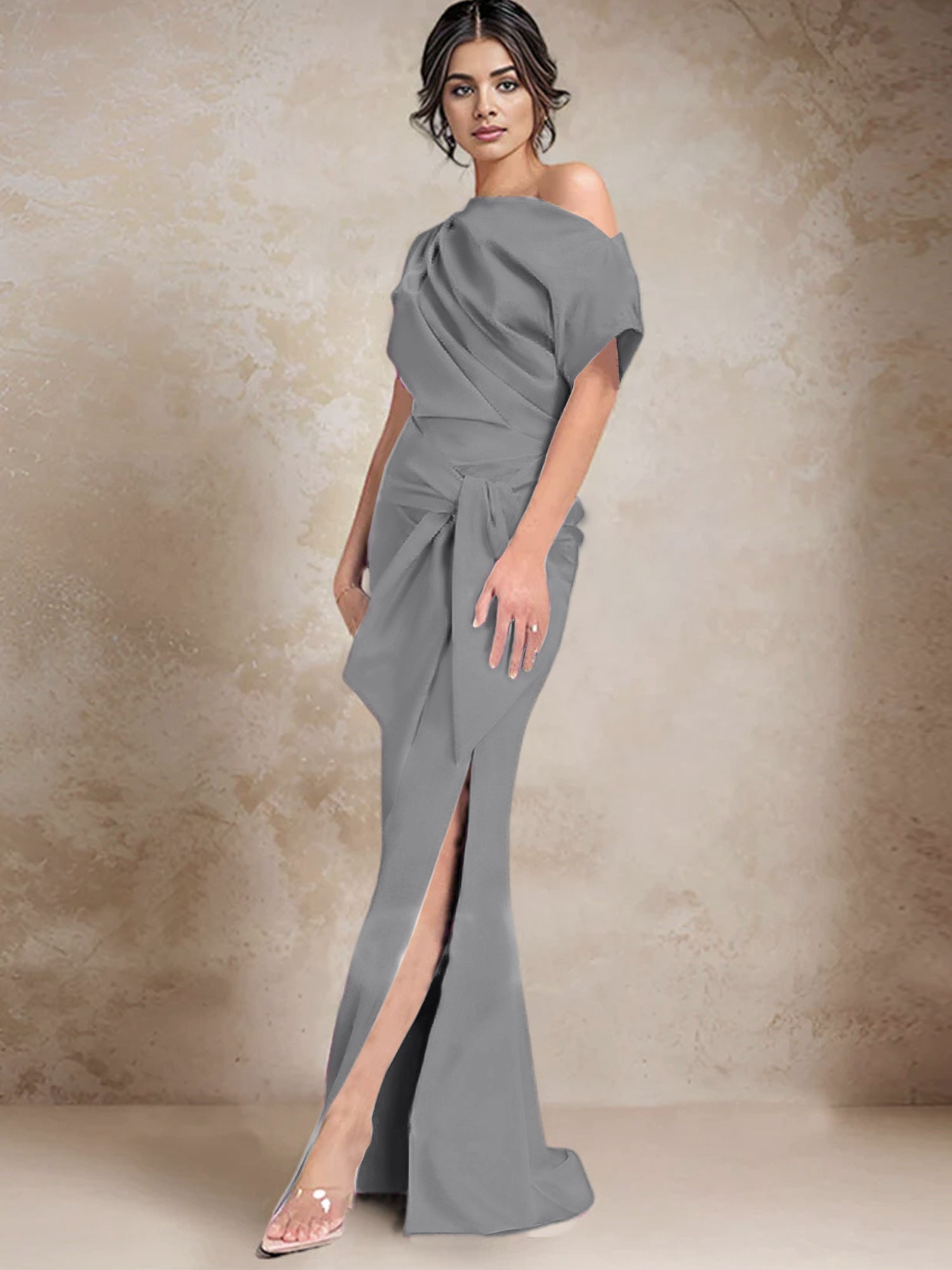 One Shoulder Mermaid Trumpet Mother of the Bride Dresses Featuring a Side Split