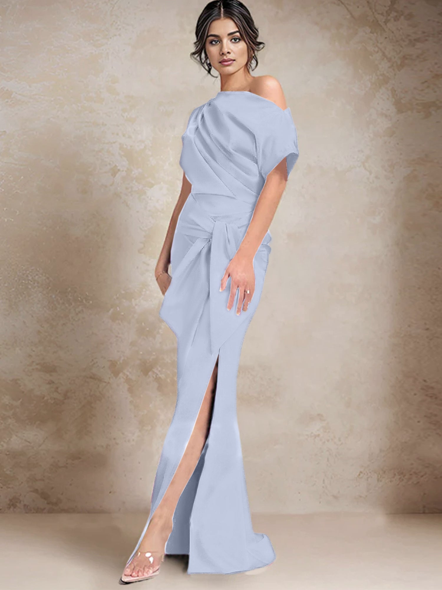 One Shoulder Mermaid Trumpet Mother of the Bride Dresses Featuring a Side Split