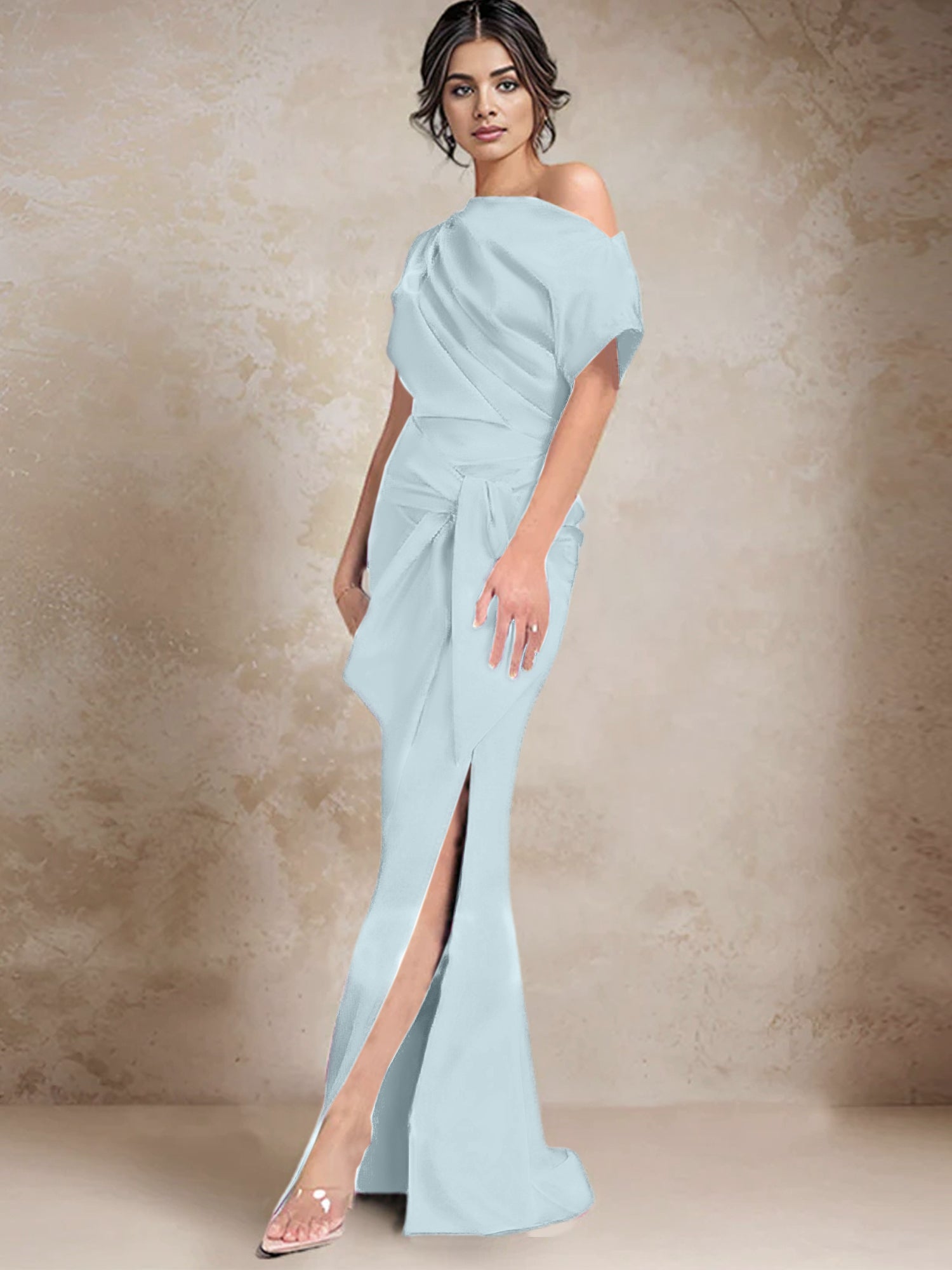 One Shoulder Mermaid Trumpet Mother of the Bride Dresses Featuring a Side Split