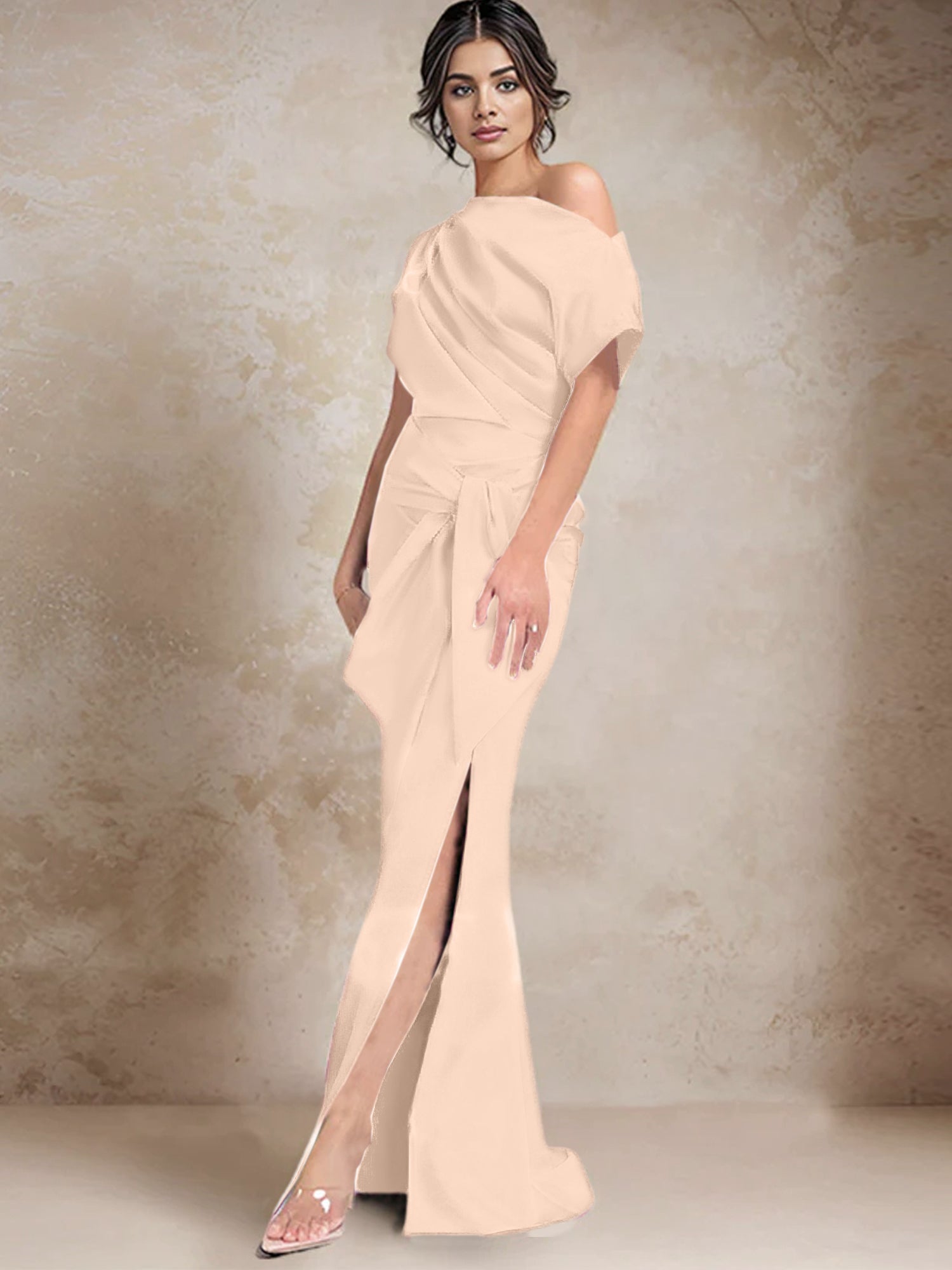 One Shoulder Mermaid Trumpet Mother of the Bride Dresses Featuring a Side Split