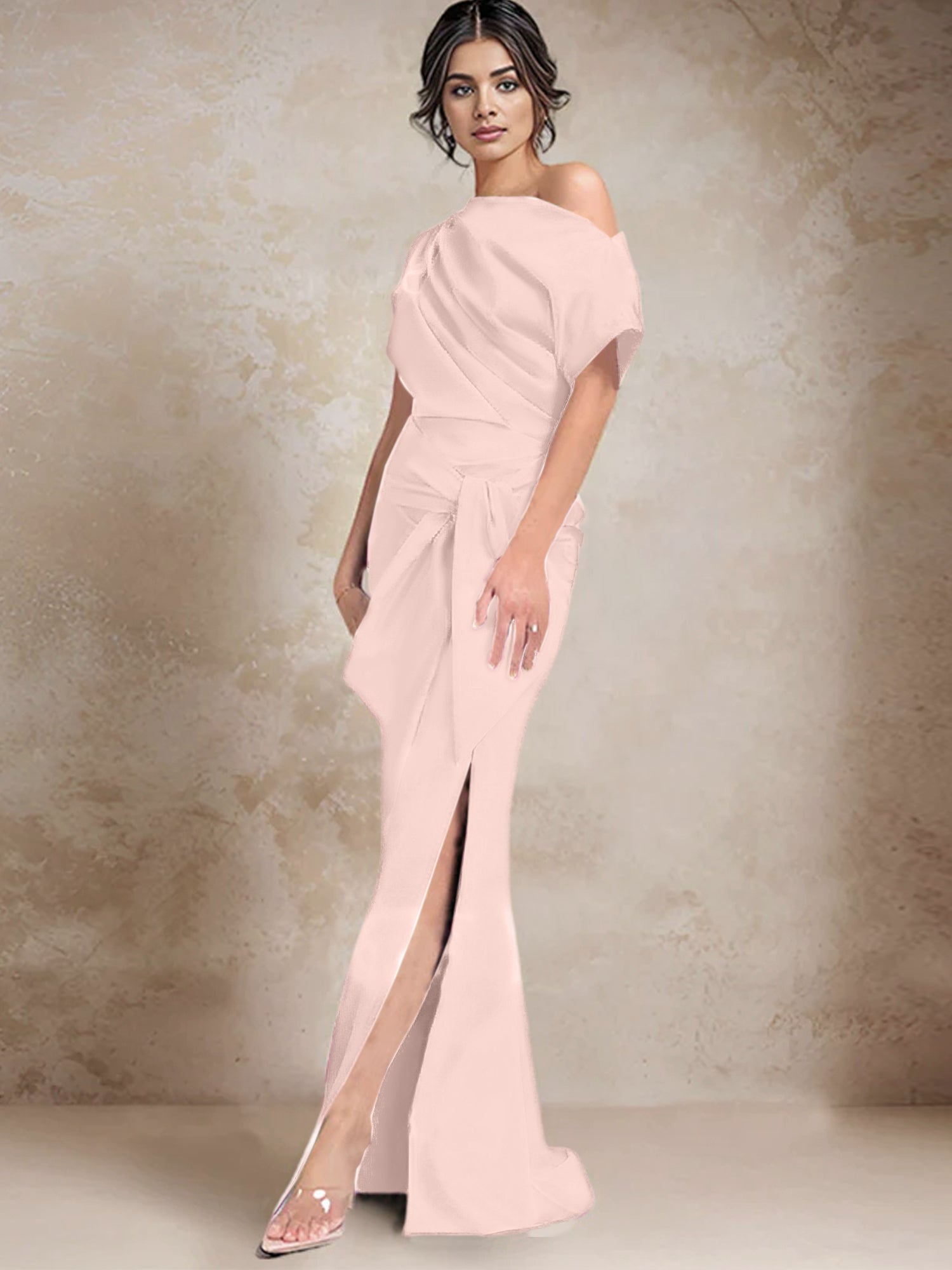 One Shoulder Mermaid Trumpet Mother of the Bride Dresses Featuring a Side Split