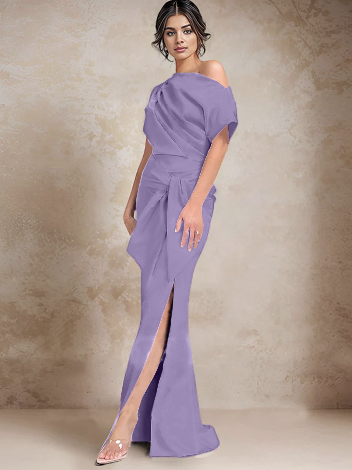 One Shoulder Mermaid Trumpet Mother of the Bride Dresses Featuring a Side Split