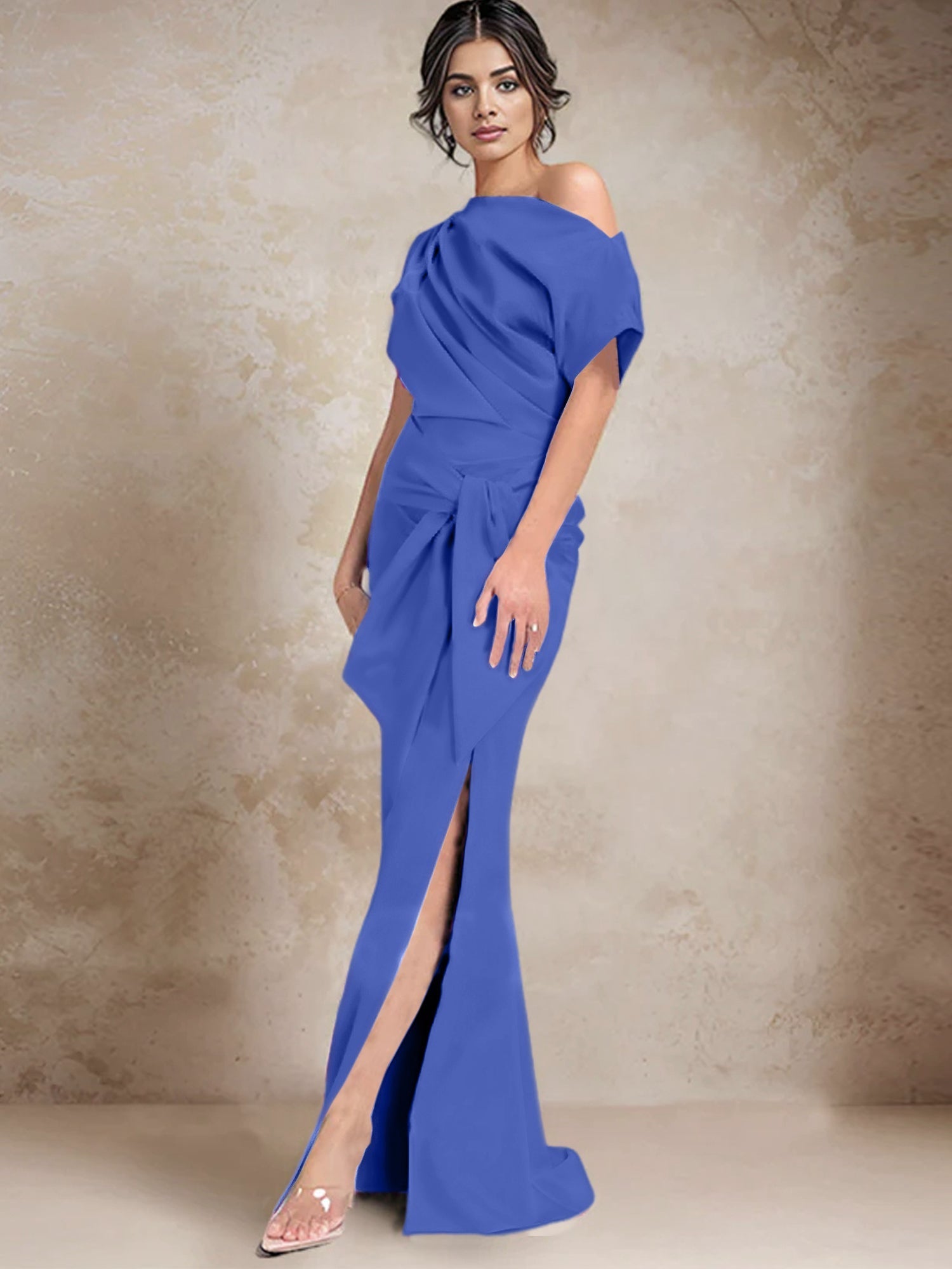 One Shoulder Mermaid Trumpet Mother of the Bride Dresses Featuring a Side Split