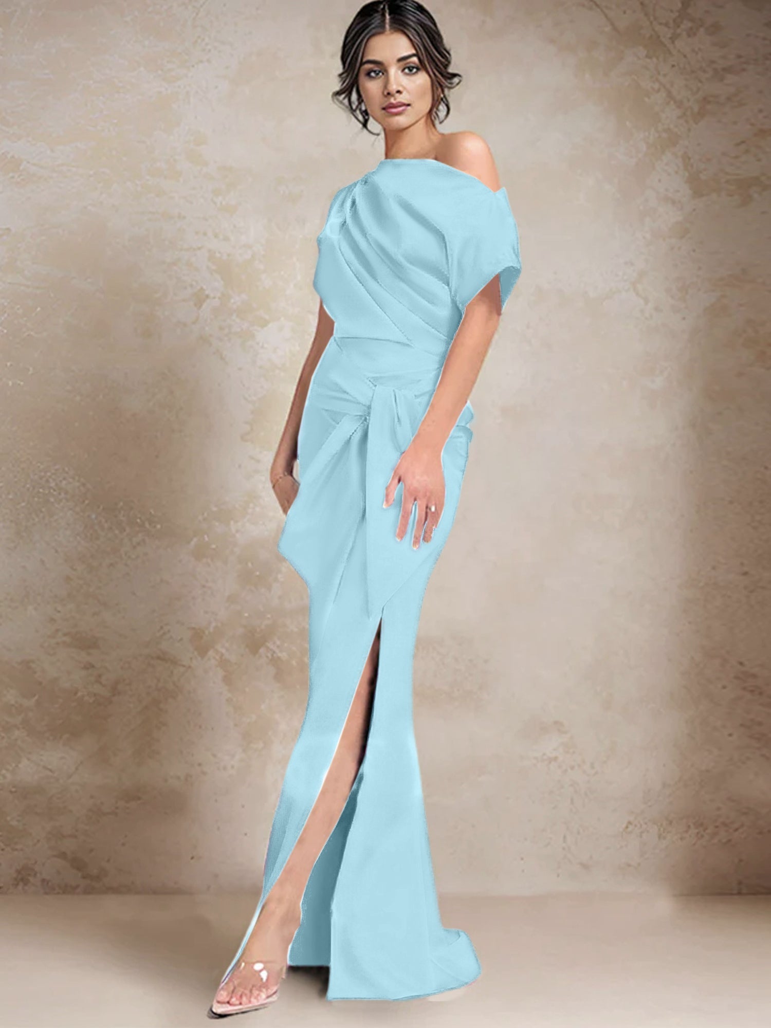 One Shoulder Mermaid Trumpet Mother of the Bride Dresses Featuring a Side Split