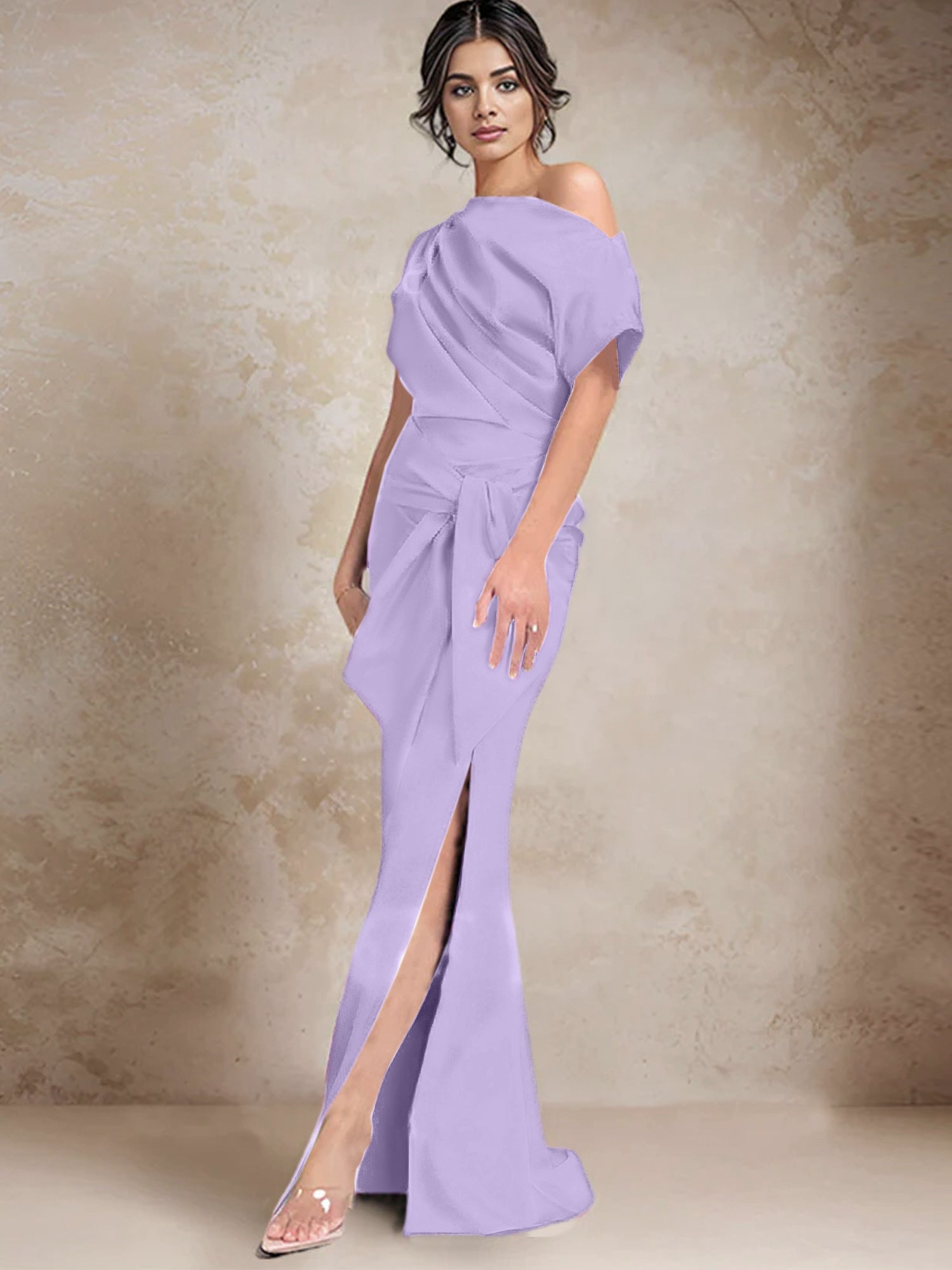 One Shoulder Mermaid Trumpet Mother of the Bride Dresses Featuring a Side Split