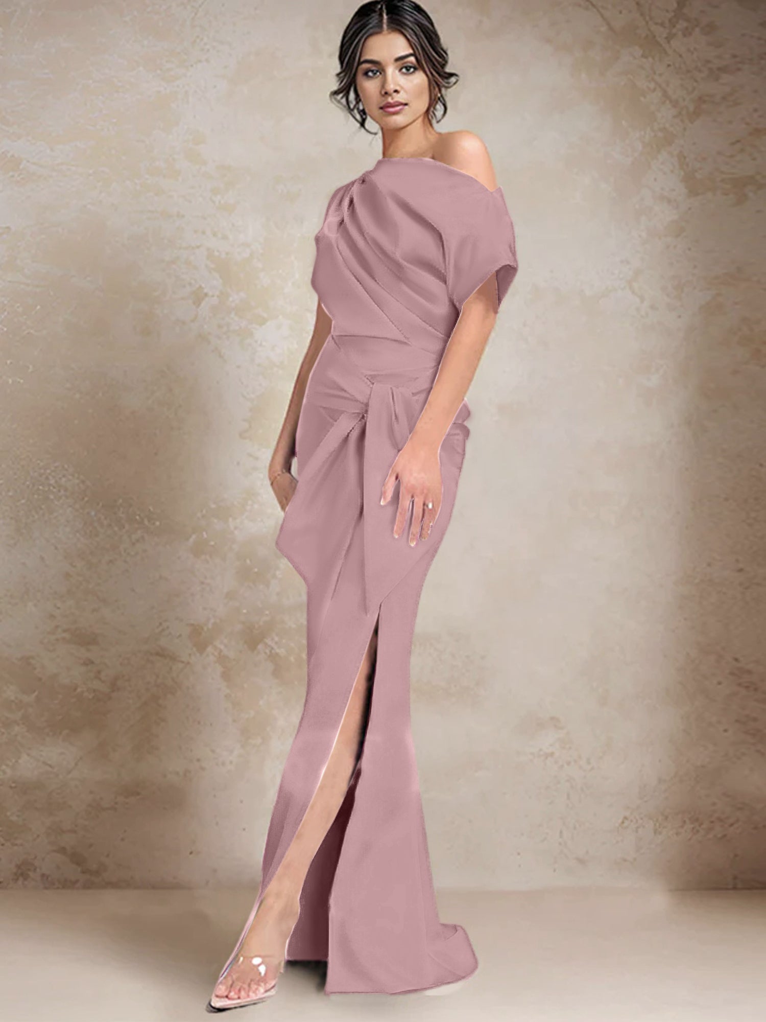 One Shoulder Mermaid Trumpet Mother of the Bride Dresses Featuring a Side Split