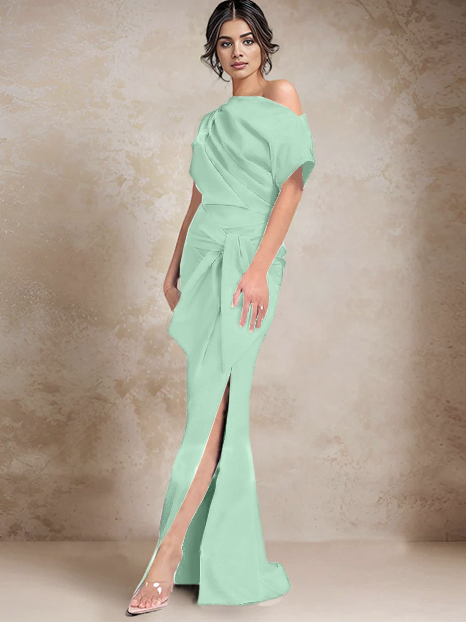 One Shoulder Mermaid Trumpet Mother of the Bride Dresses Featuring a Side Split