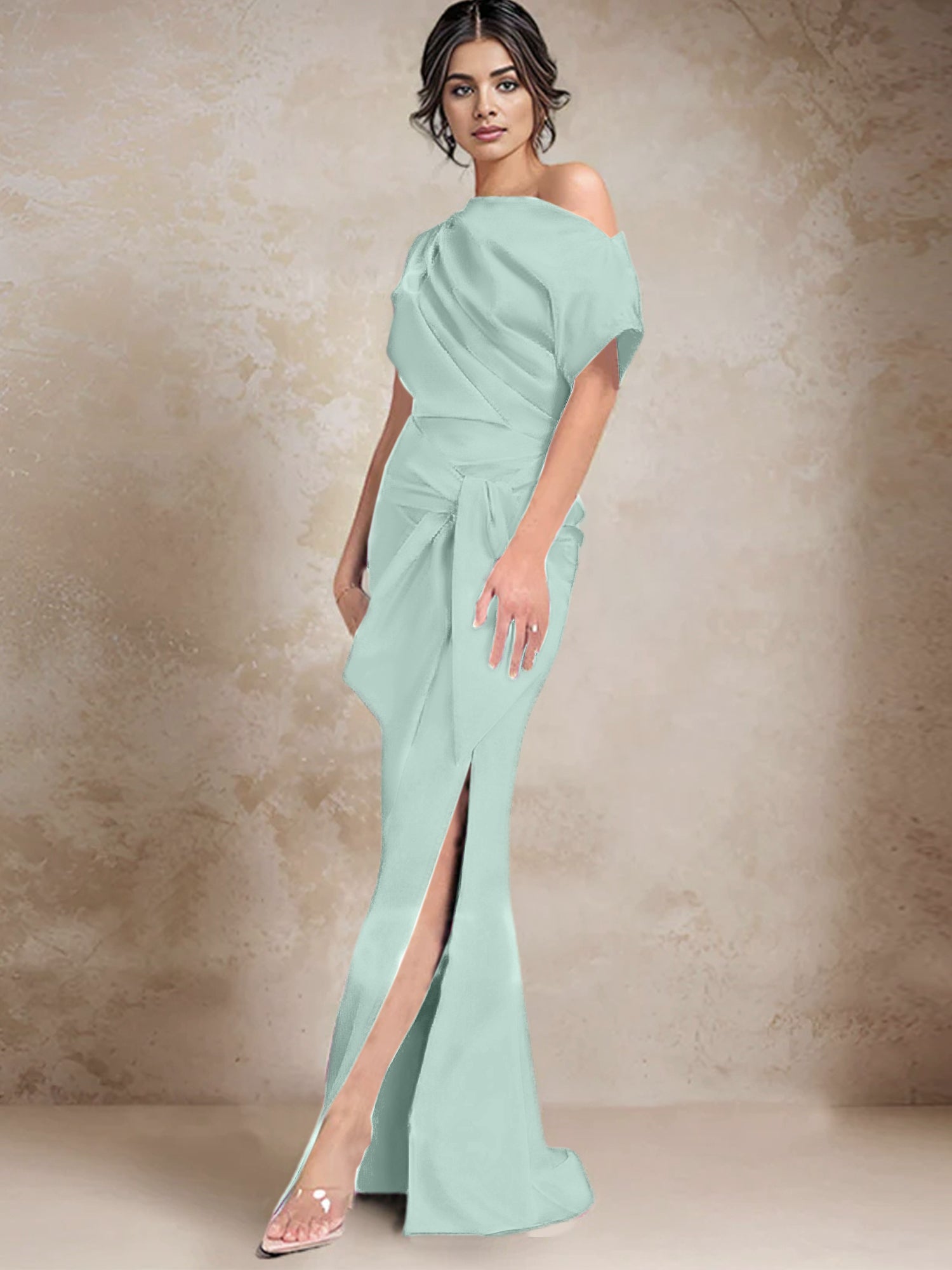 One Shoulder Mermaid Trumpet Mother of the Bride Dresses Featuring a Side Split