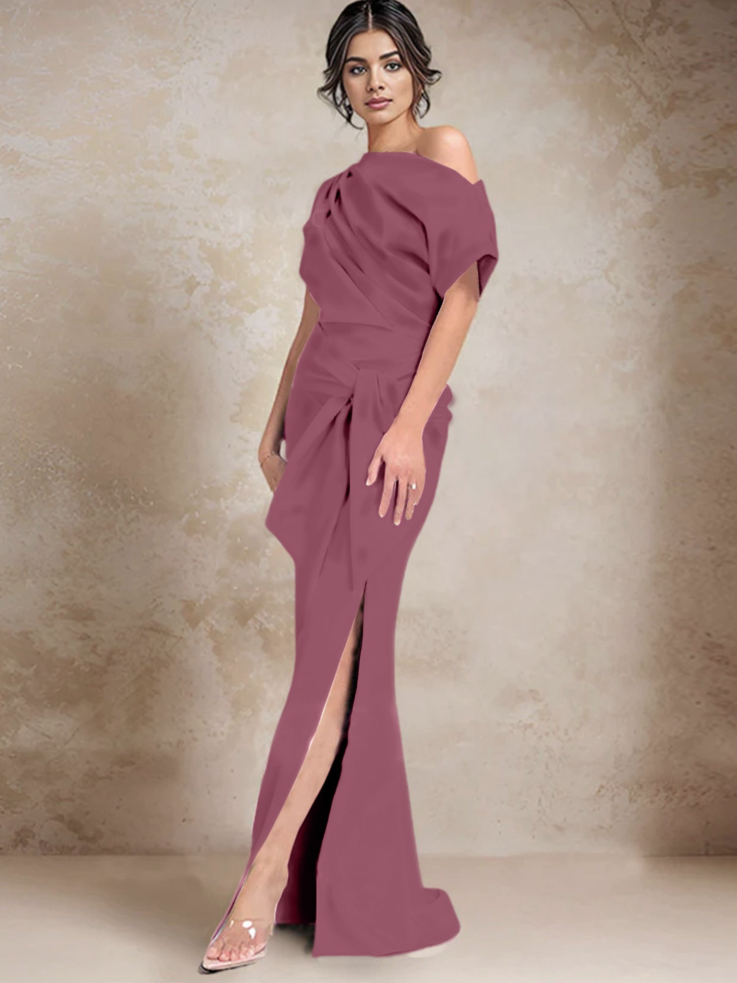 One Shoulder Mermaid Trumpet Mother of the Bride Dresses Featuring a Side Split