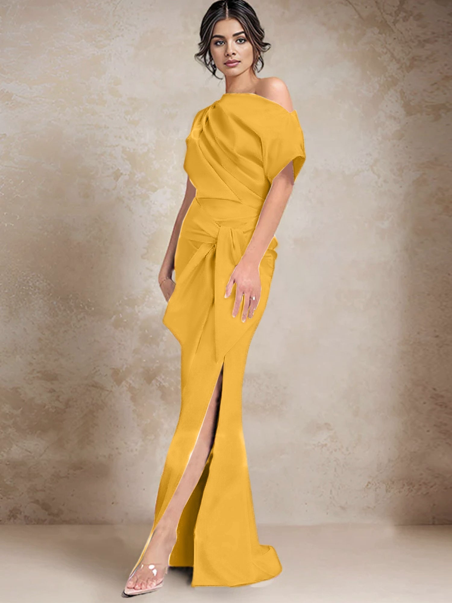 One Shoulder Mermaid Trumpet Mother of the Bride Dresses Featuring a Side Split