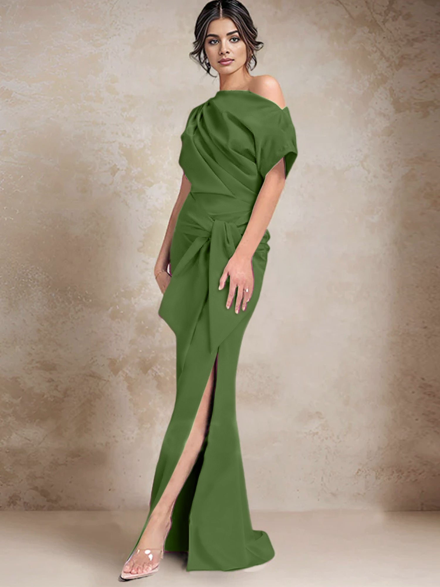 One Shoulder Mermaid Trumpet Mother of the Bride Dresses Featuring a Side Split