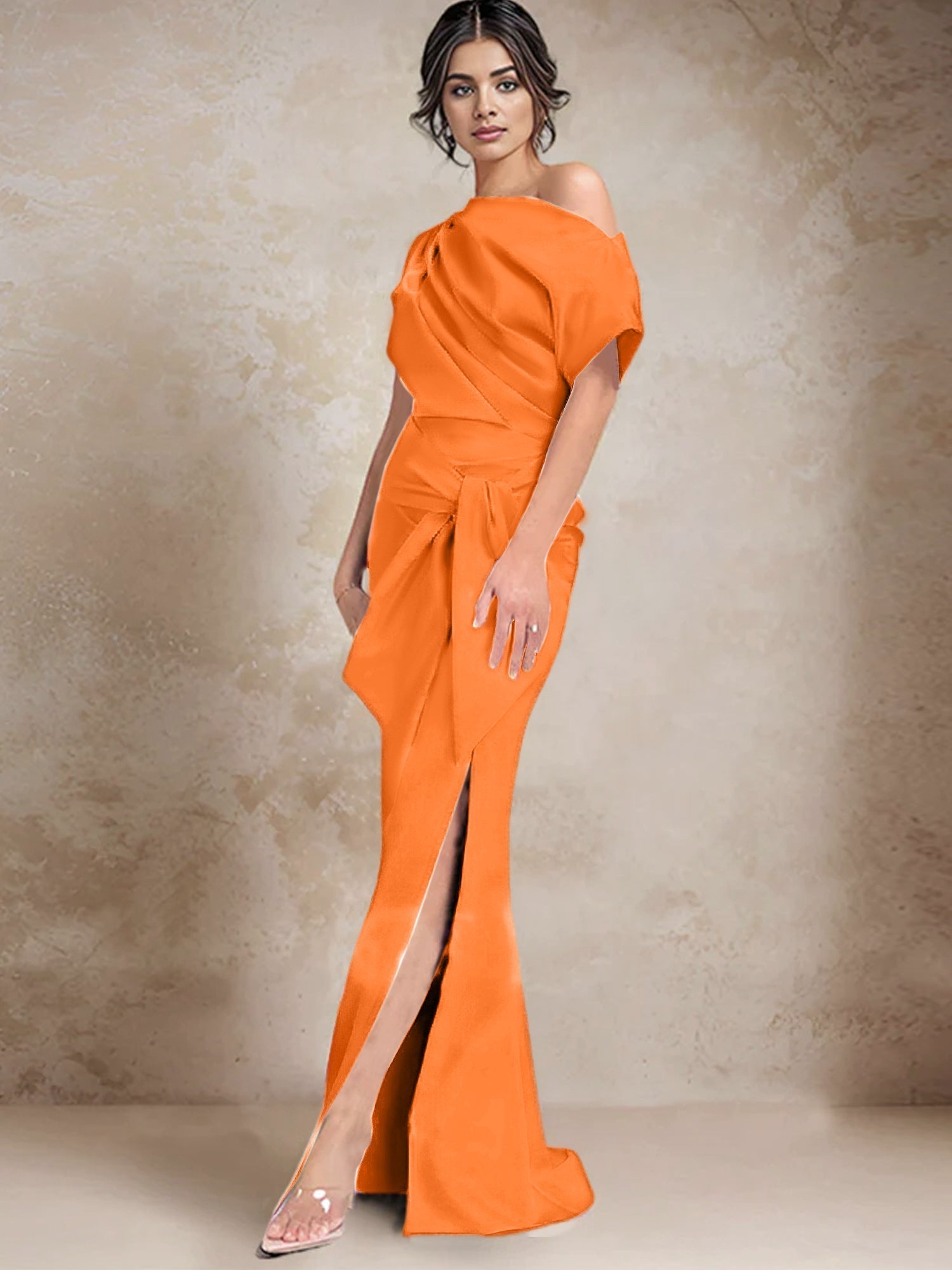 One Shoulder Mermaid Trumpet Mother of the Bride Dresses Featuring a Side Split