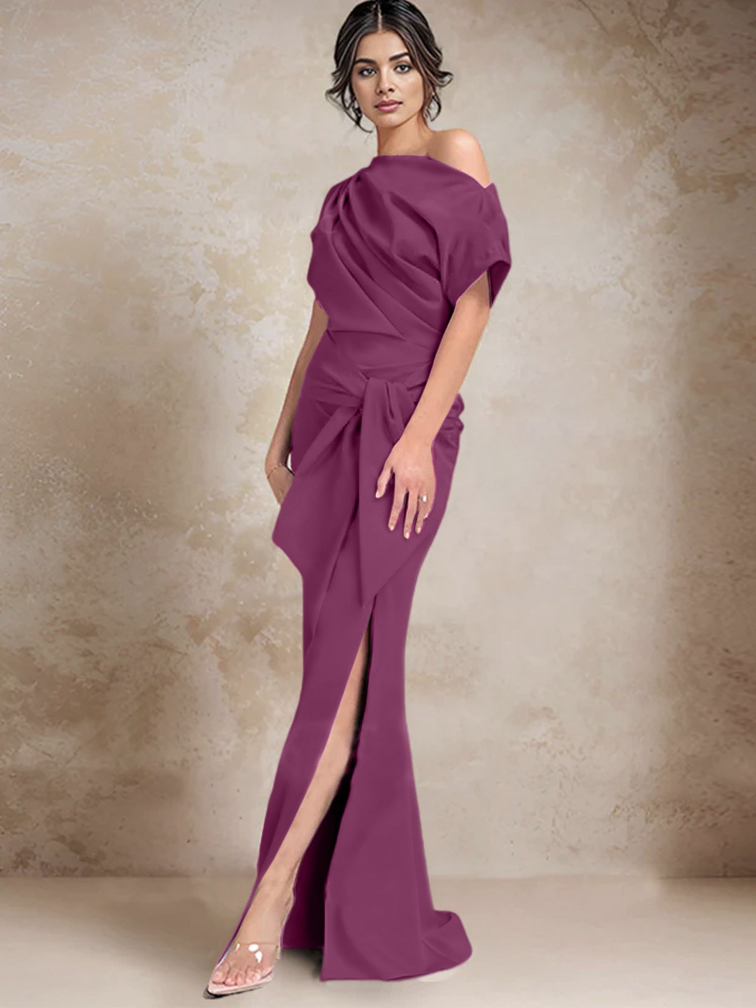 One Shoulder Mermaid Trumpet Mother of the Bride Dresses Featuring a Side Split