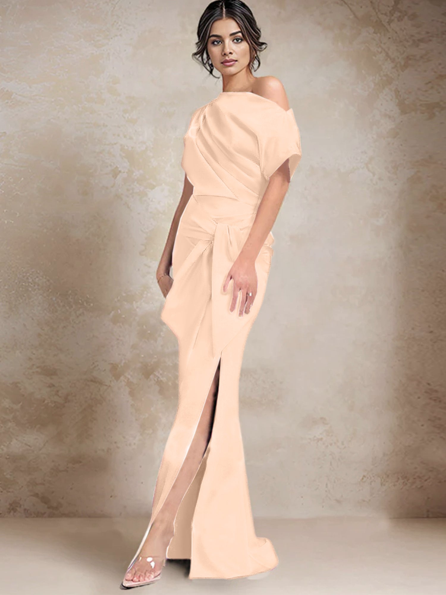 One Shoulder Mermaid Trumpet Mother of the Bride Dresses Featuring a Side Split
