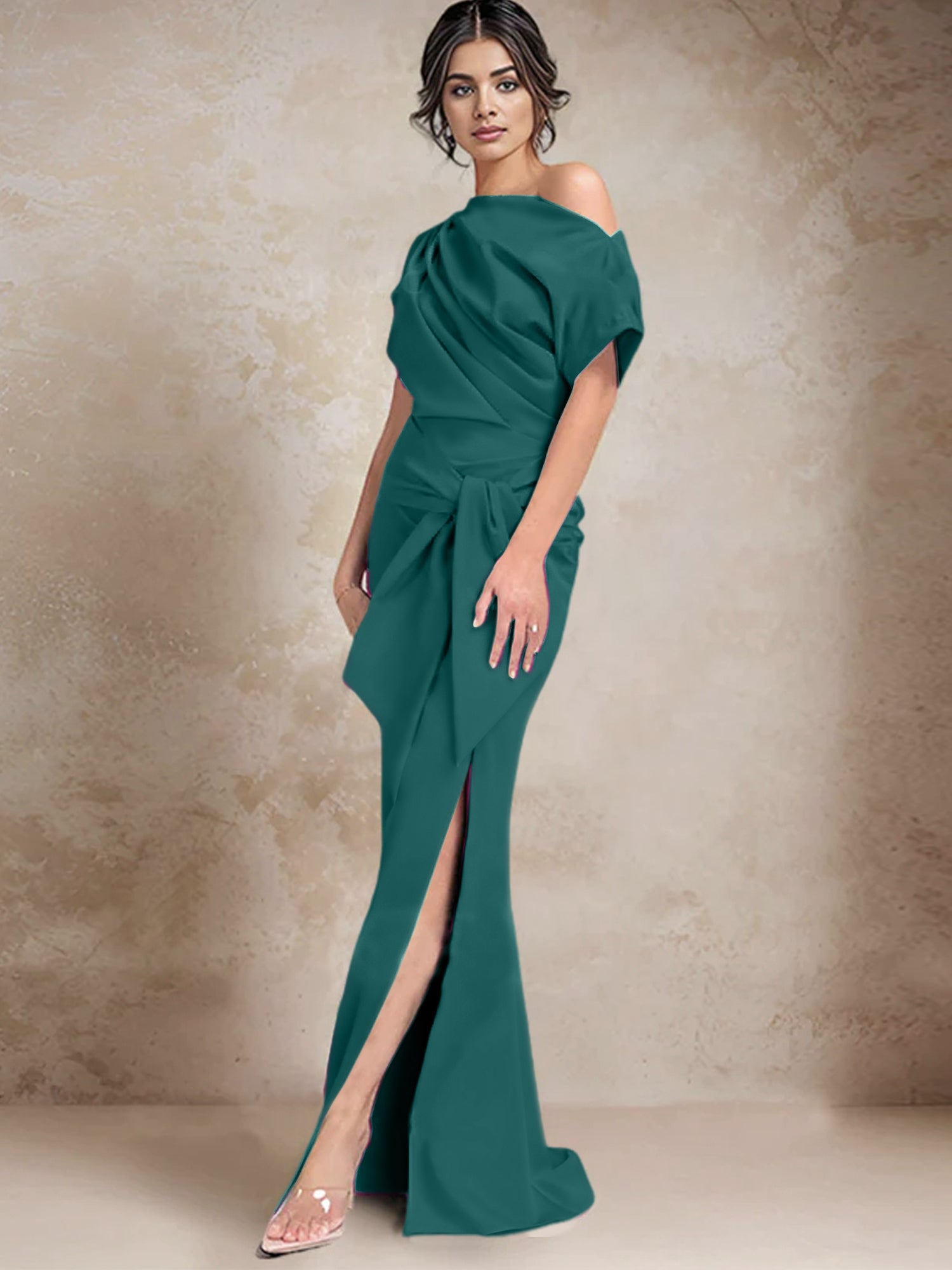 One Shoulder Mermaid Trumpet Mother of the Bride Dresses Featuring a Side Split