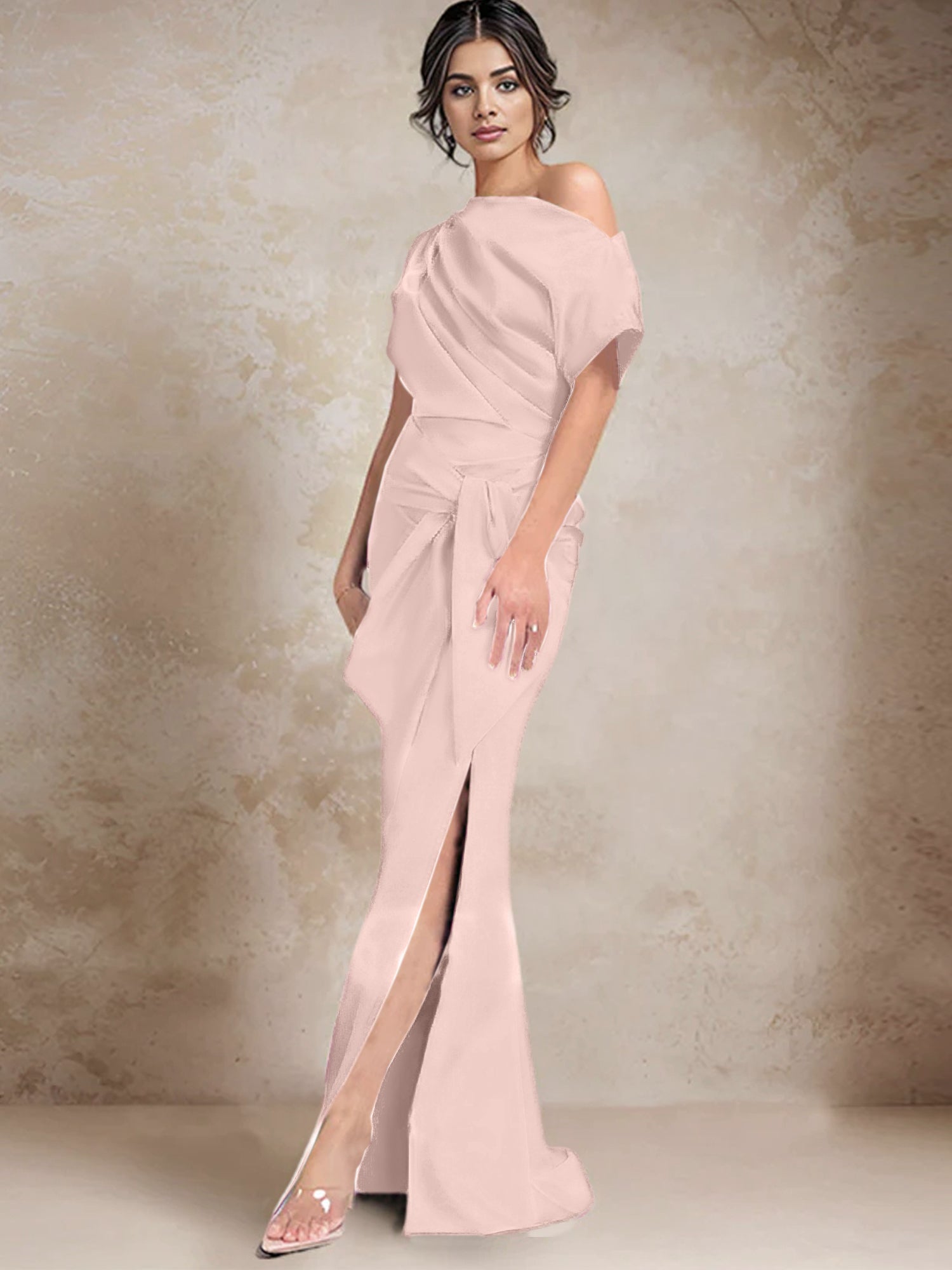One Shoulder Mermaid Trumpet Mother of the Bride Dresses Featuring a Side Split