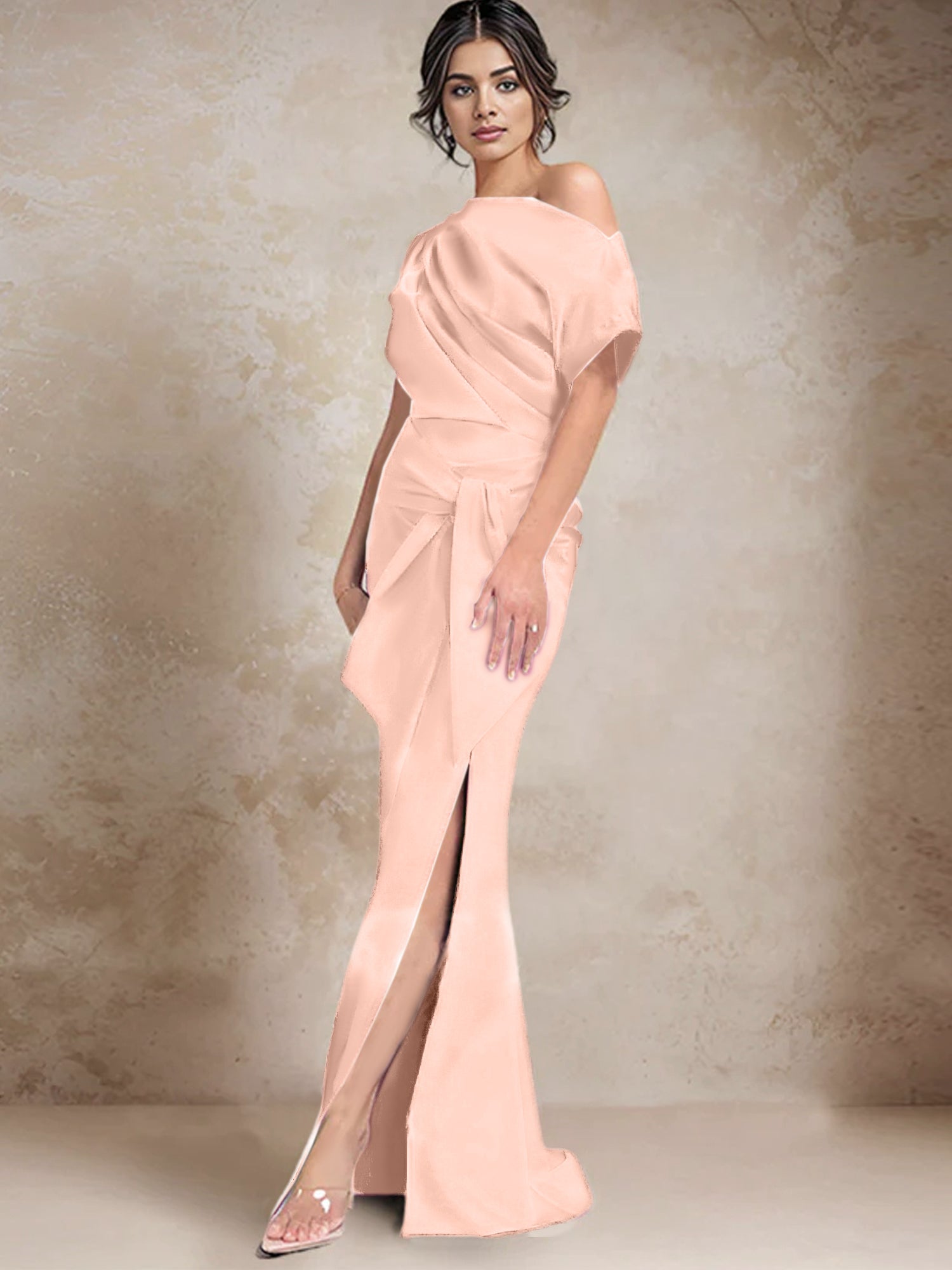 One Shoulder Mermaid Trumpet Mother of the Bride Dresses Featuring a Side Split