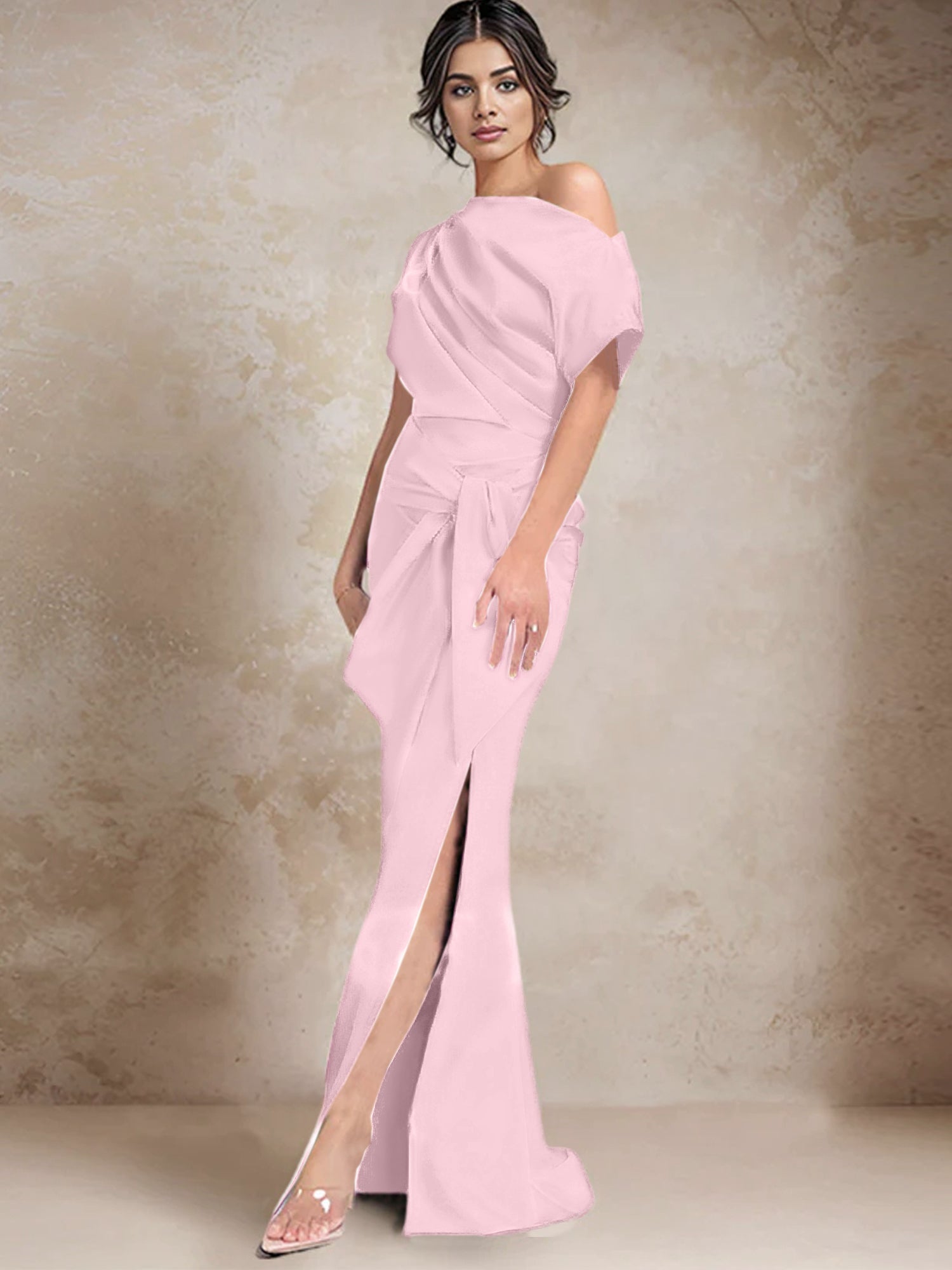 One Shoulder Mermaid Trumpet Mother of the Bride Dresses Featuring a Side Split