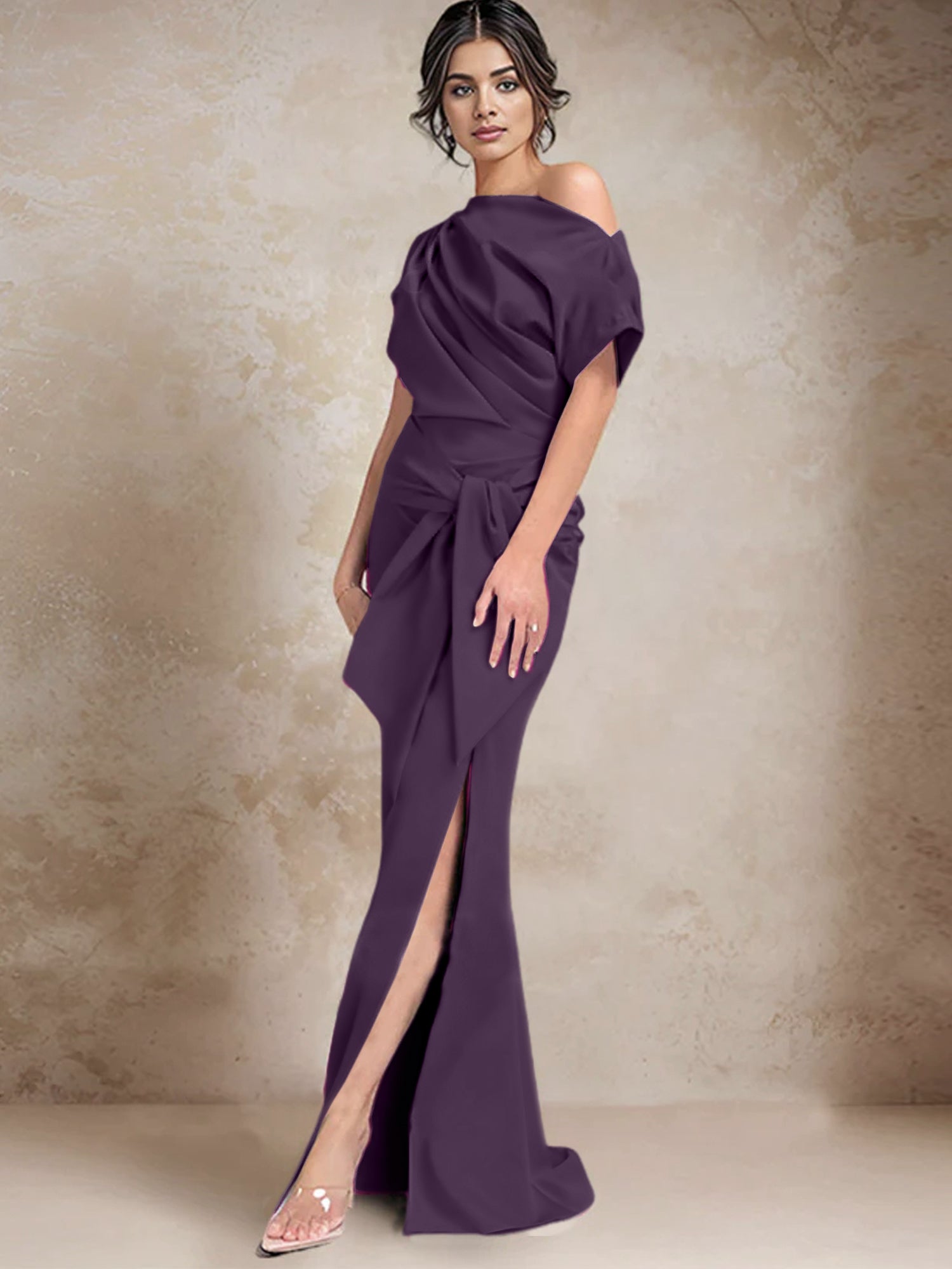 One Shoulder Mermaid Trumpet Mother of the Bride Dresses Featuring a Side Split