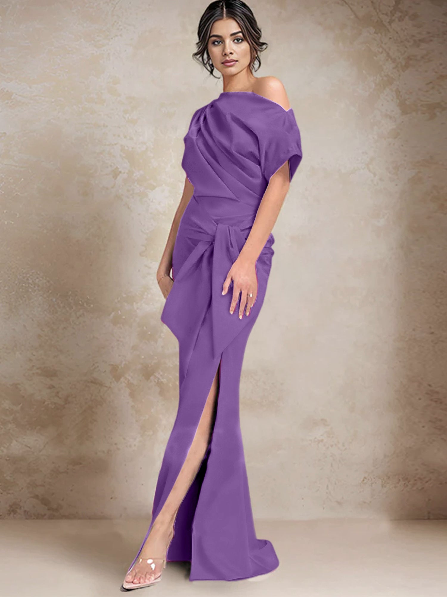 One Shoulder Mermaid Trumpet Mother of the Bride Dresses Featuring a Side Split