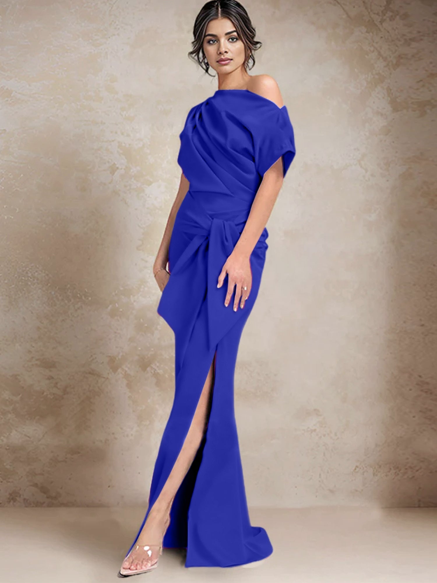 One Shoulder Mermaid Trumpet Mother of the Bride Dresses Featuring a Side Split
