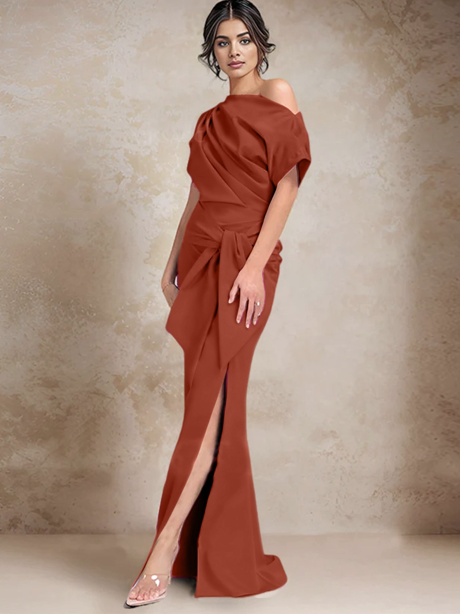 One Shoulder Mermaid Trumpet Mother of the Bride Dresses Featuring a Side Split