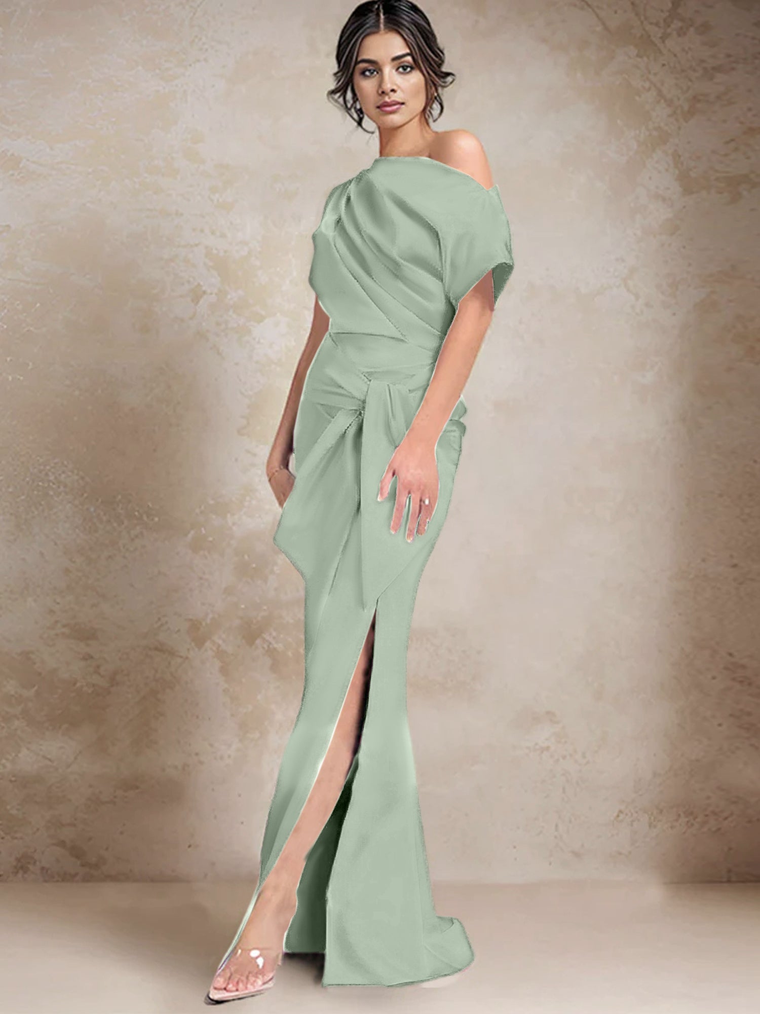 One Shoulder Mermaid Trumpet Mother of the Bride Dresses Featuring a Side Split