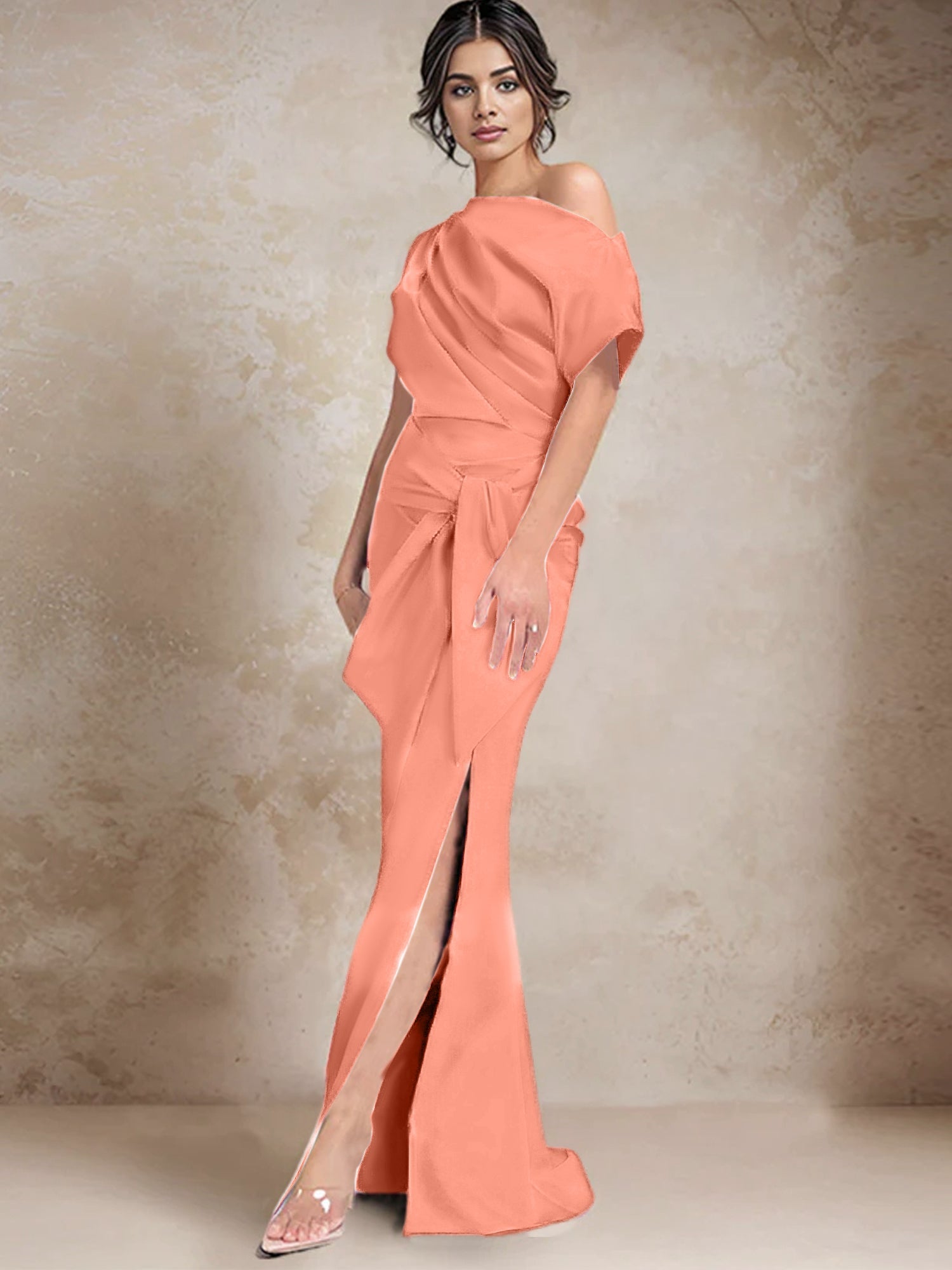 One Shoulder Mermaid Trumpet Mother of the Bride Dresses Featuring a Side Split