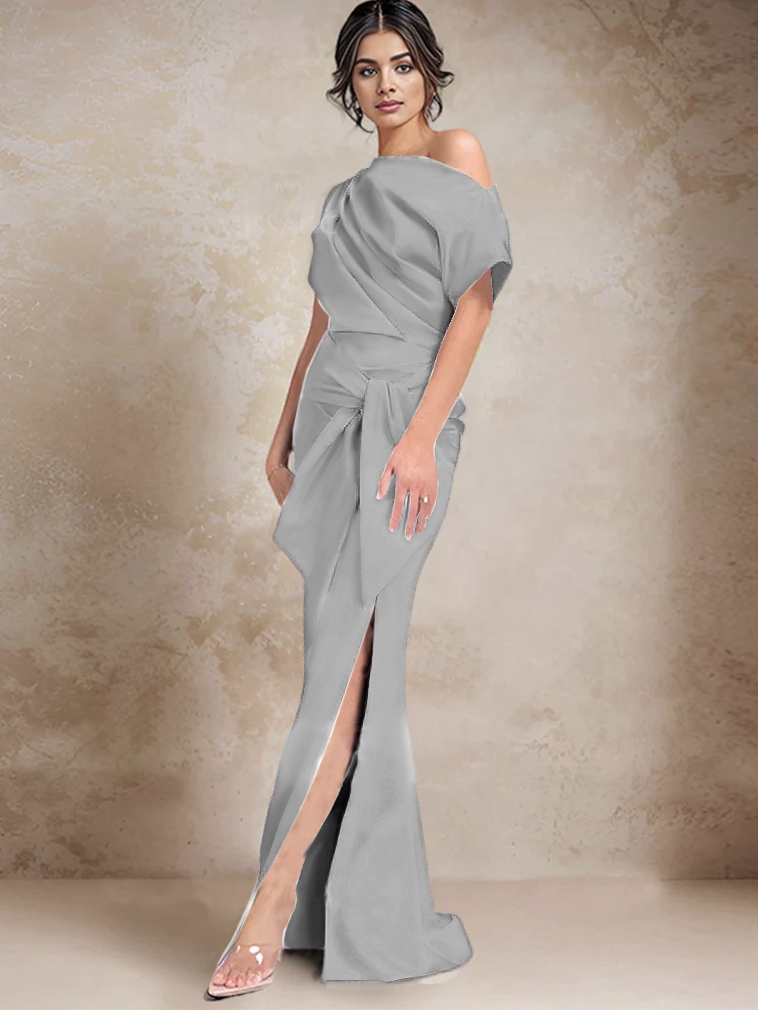 One Shoulder Mermaid Trumpet Mother of the Bride Dresses Featuring a Side Split
