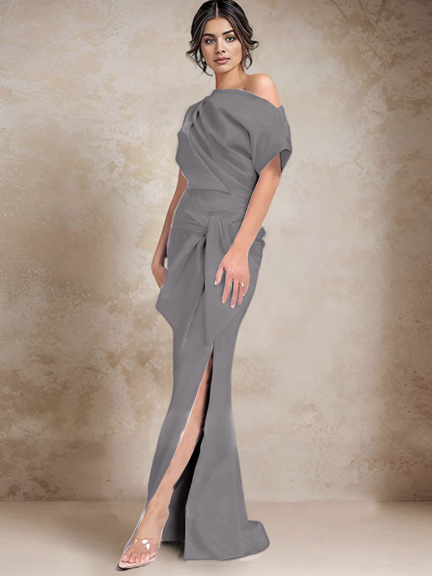 One Shoulder Mermaid Trumpet Mother of the Bride Dresses Featuring a Side Split