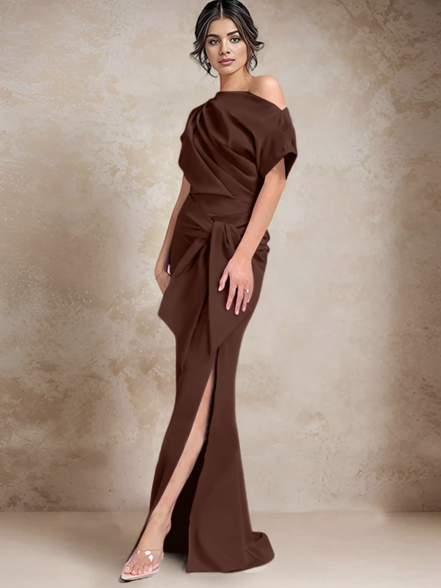 One Shoulder Mermaid Trumpet Mother of the Bride Dresses Featuring a Side Split