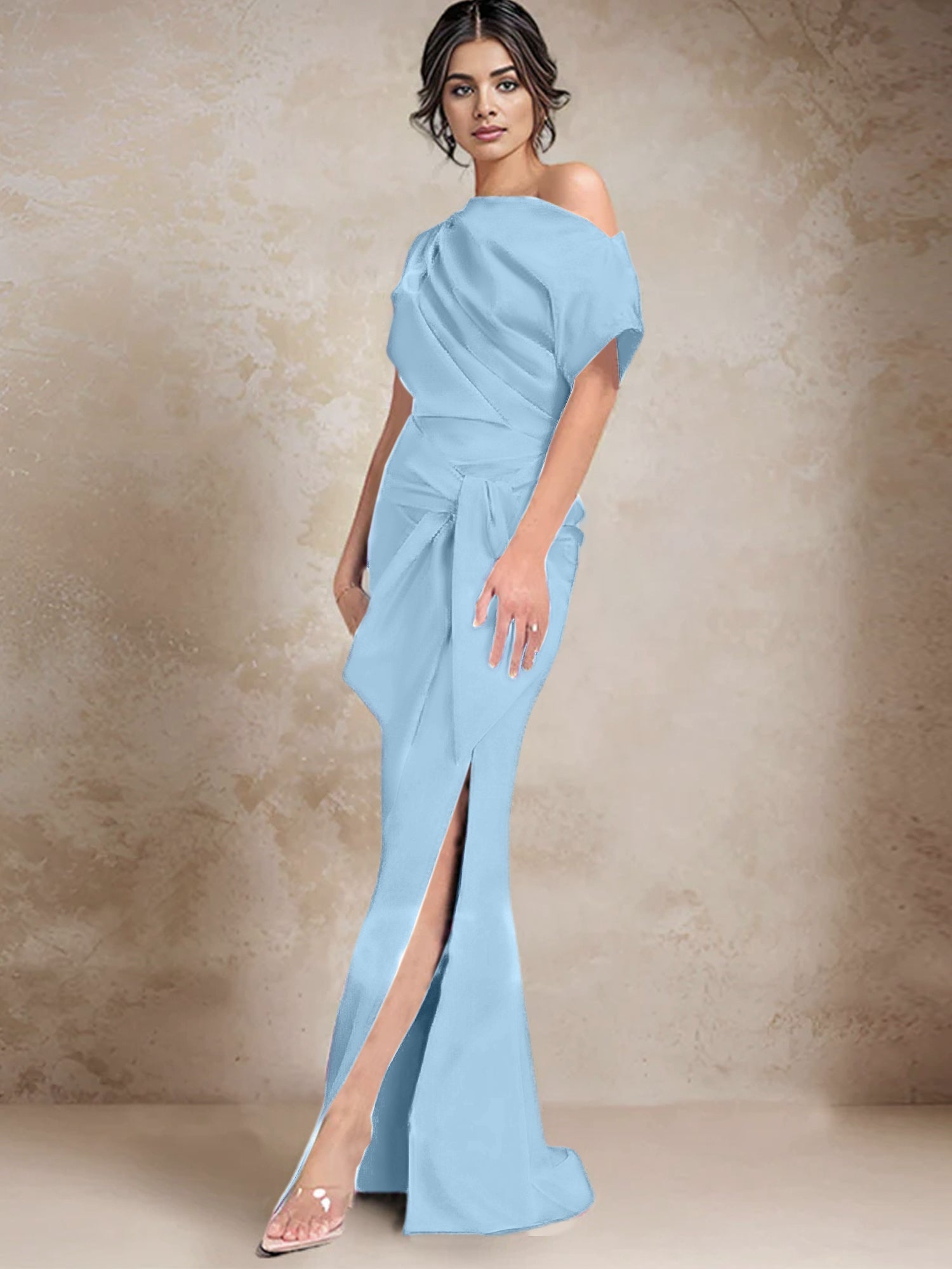 One Shoulder Mermaid Trumpet Mother of the Bride Dresses Featuring a Side Split