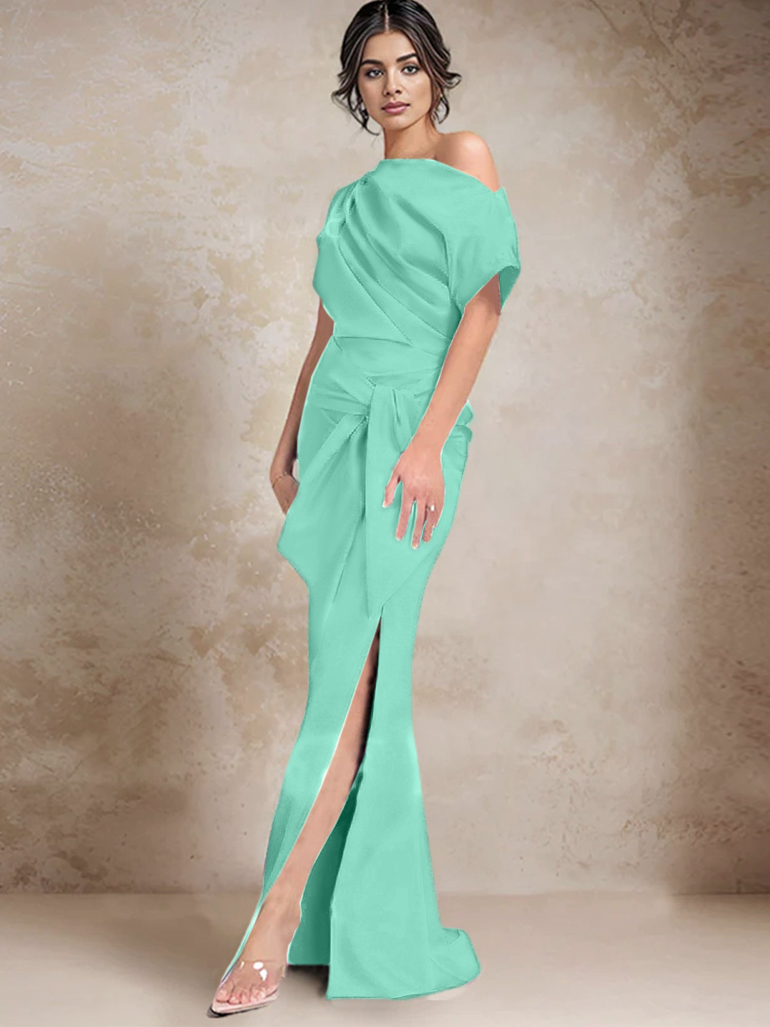 One Shoulder Mermaid Trumpet Mother of the Bride Dresses Featuring a Side Split