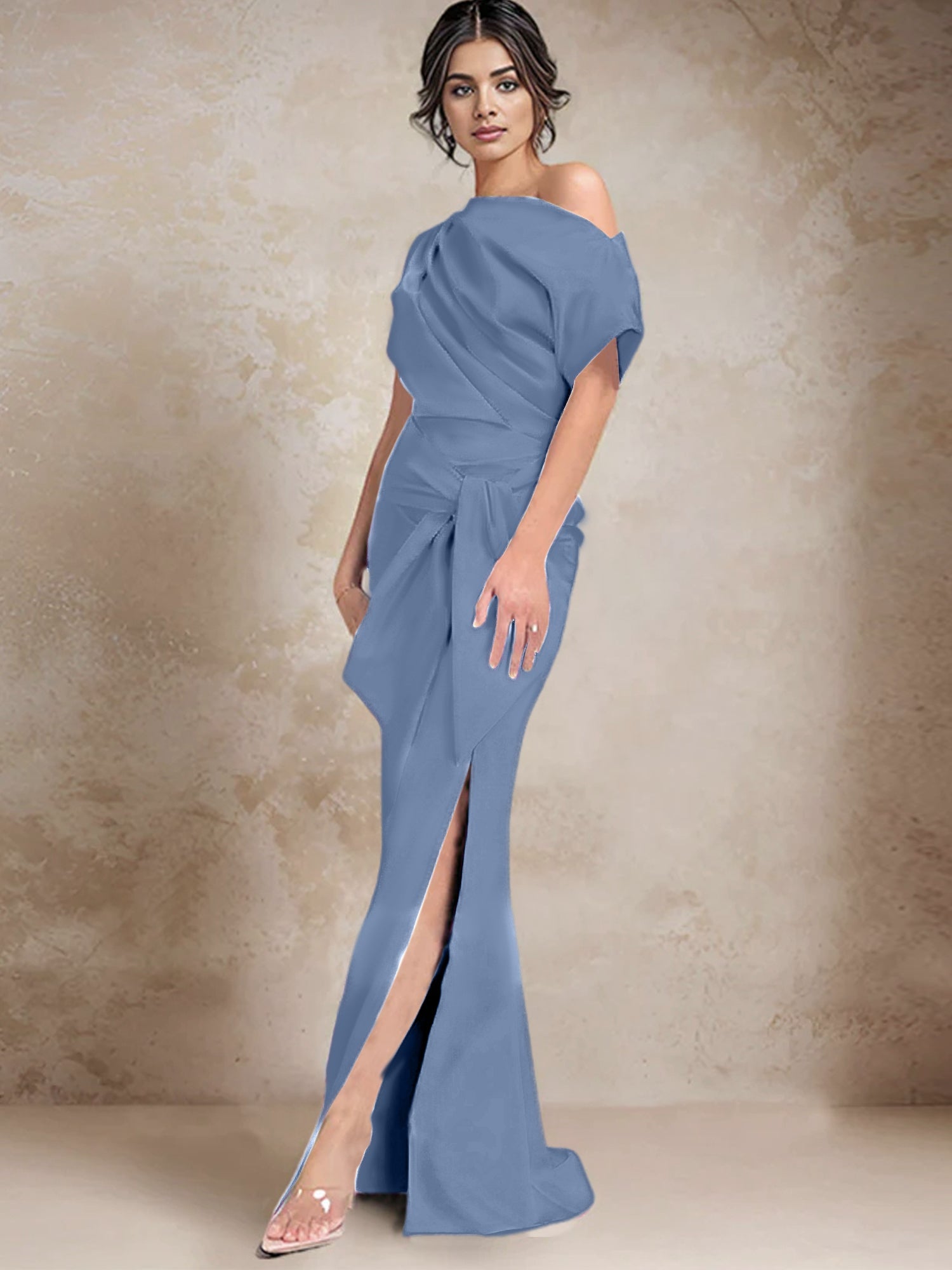 One Shoulder Mermaid Trumpet Mother of the Bride Dresses Featuring a Side Split