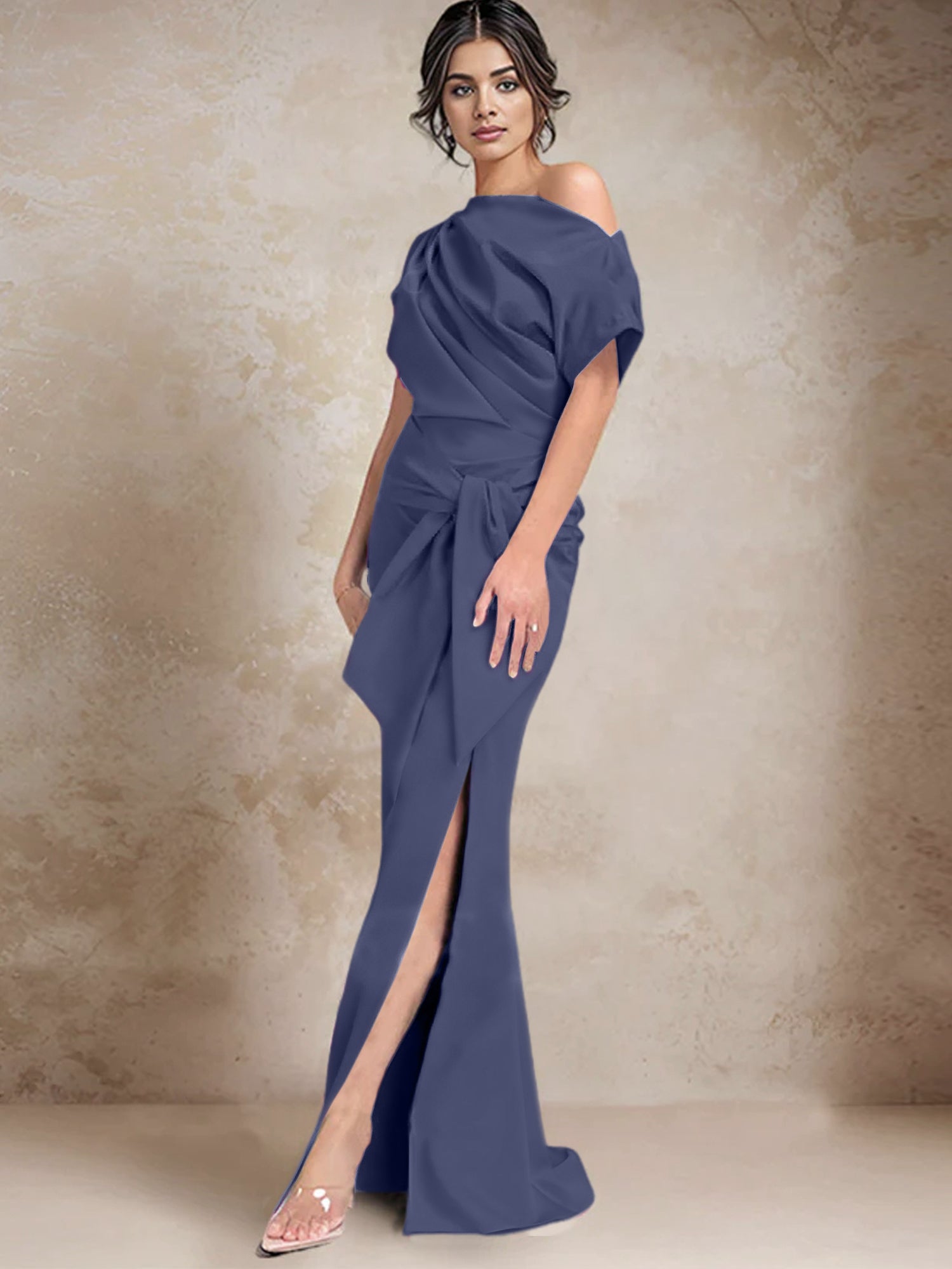 One Shoulder Mermaid Trumpet Mother of the Bride Dresses Featuring a Side Split