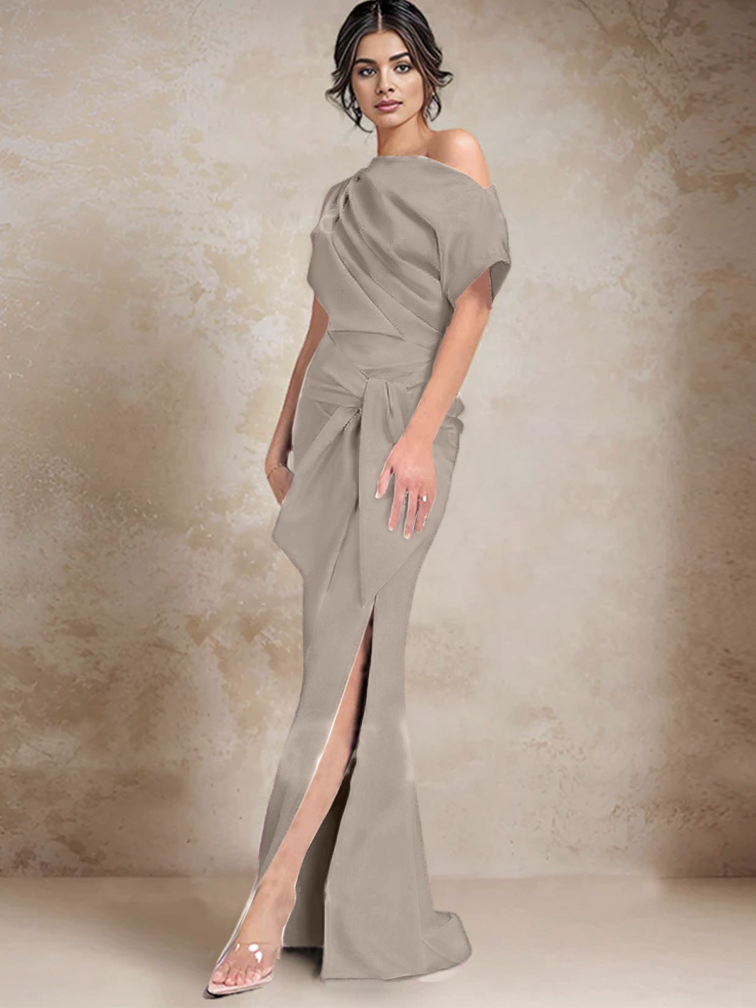One Shoulder Mermaid Trumpet Mother of the Bride Dresses Featuring a Side Split