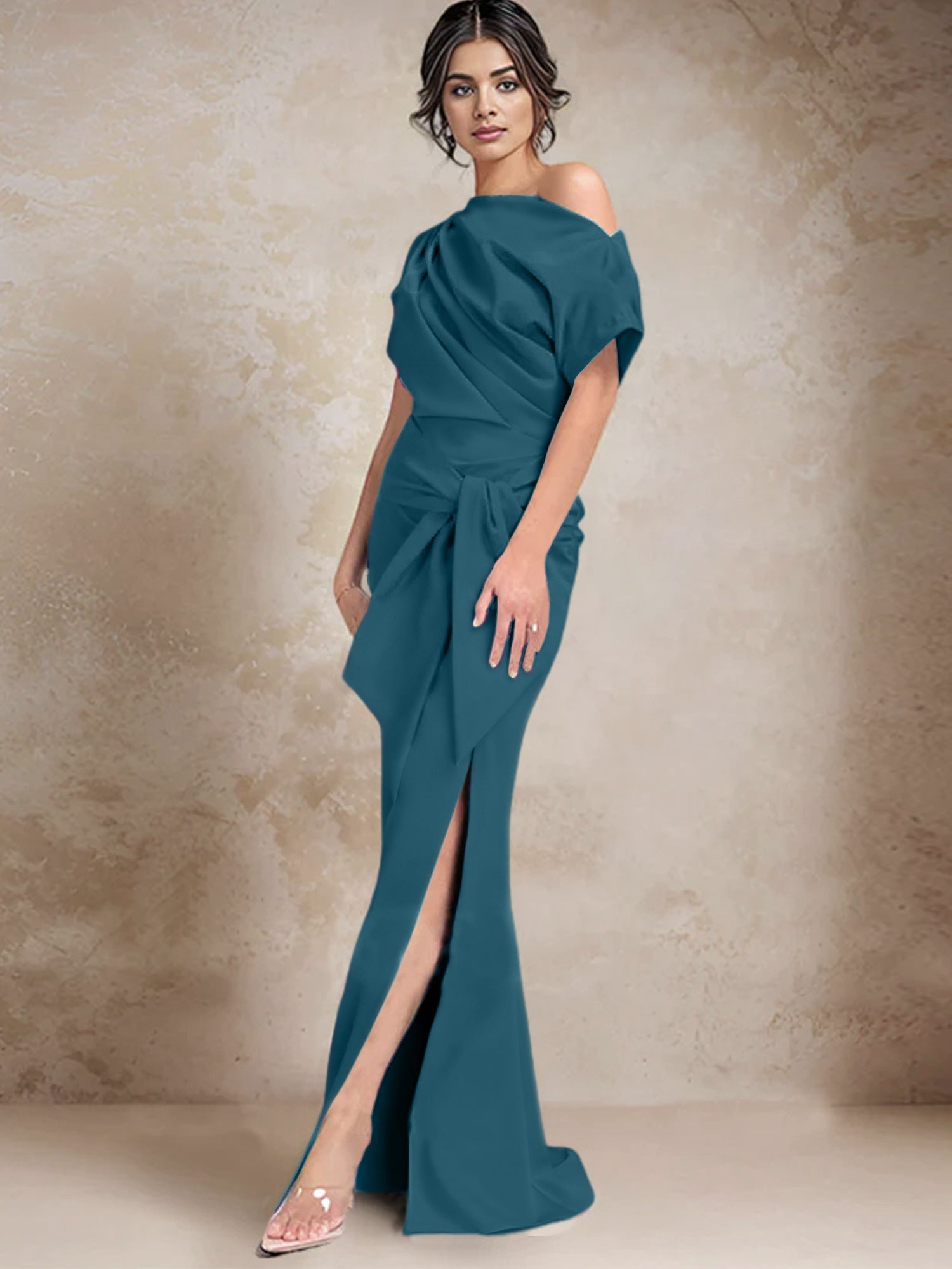 One Shoulder Mermaid Trumpet Mother of the Bride Dresses Featuring a Side Split