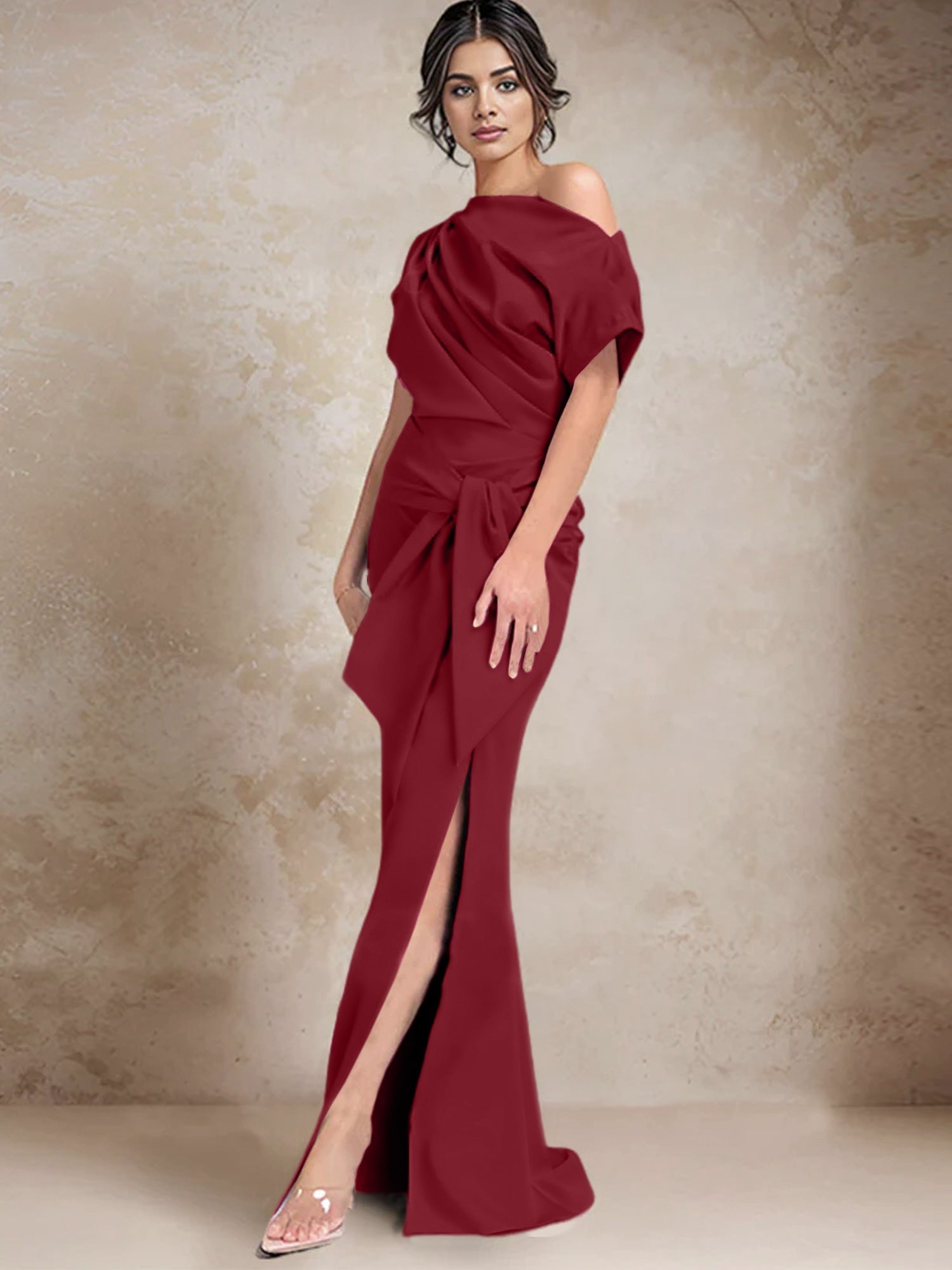 One Shoulder Mermaid Trumpet Mother of the Bride Dresses Featuring a Side Split