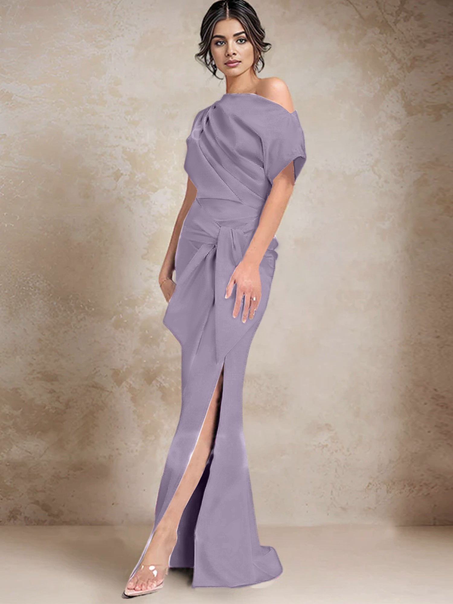 One Shoulder Mermaid Trumpet Mother of the Bride Dresses Featuring a Side Split
