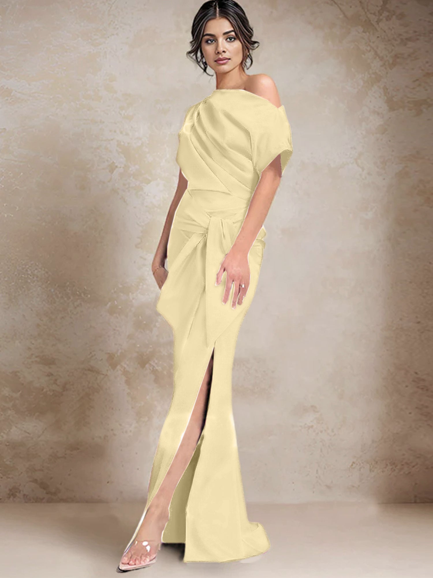 One Shoulder Mermaid Trumpet Mother of the Bride Dresses Featuring a Side Split