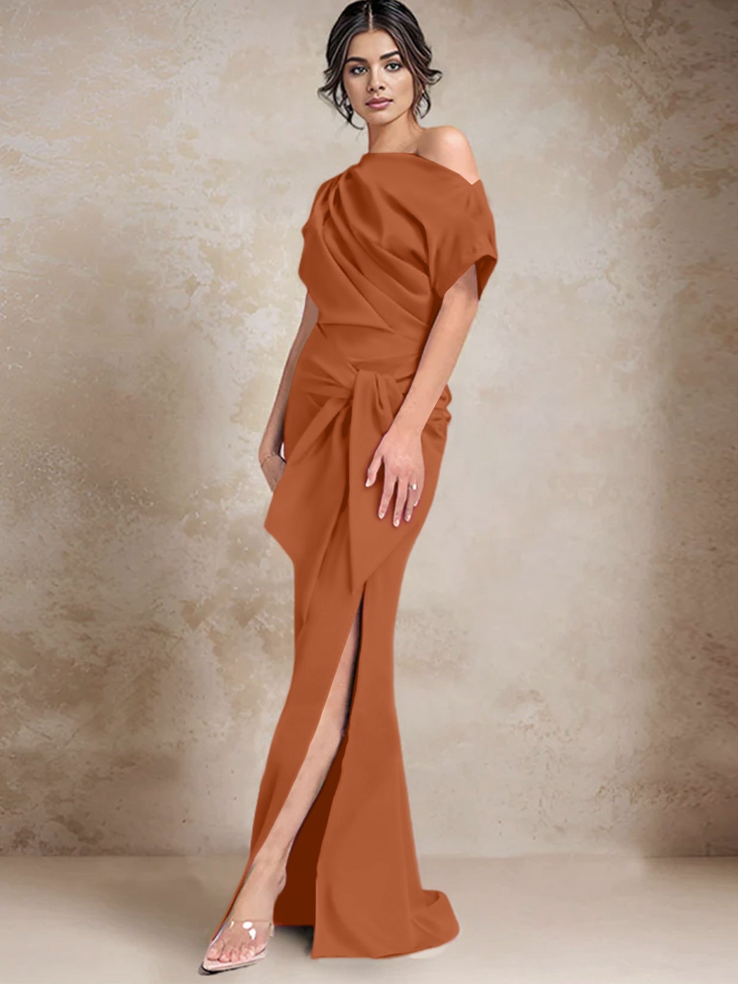 One Shoulder Mermaid Trumpet Mother of the Bride Dresses Featuring a Side Split
