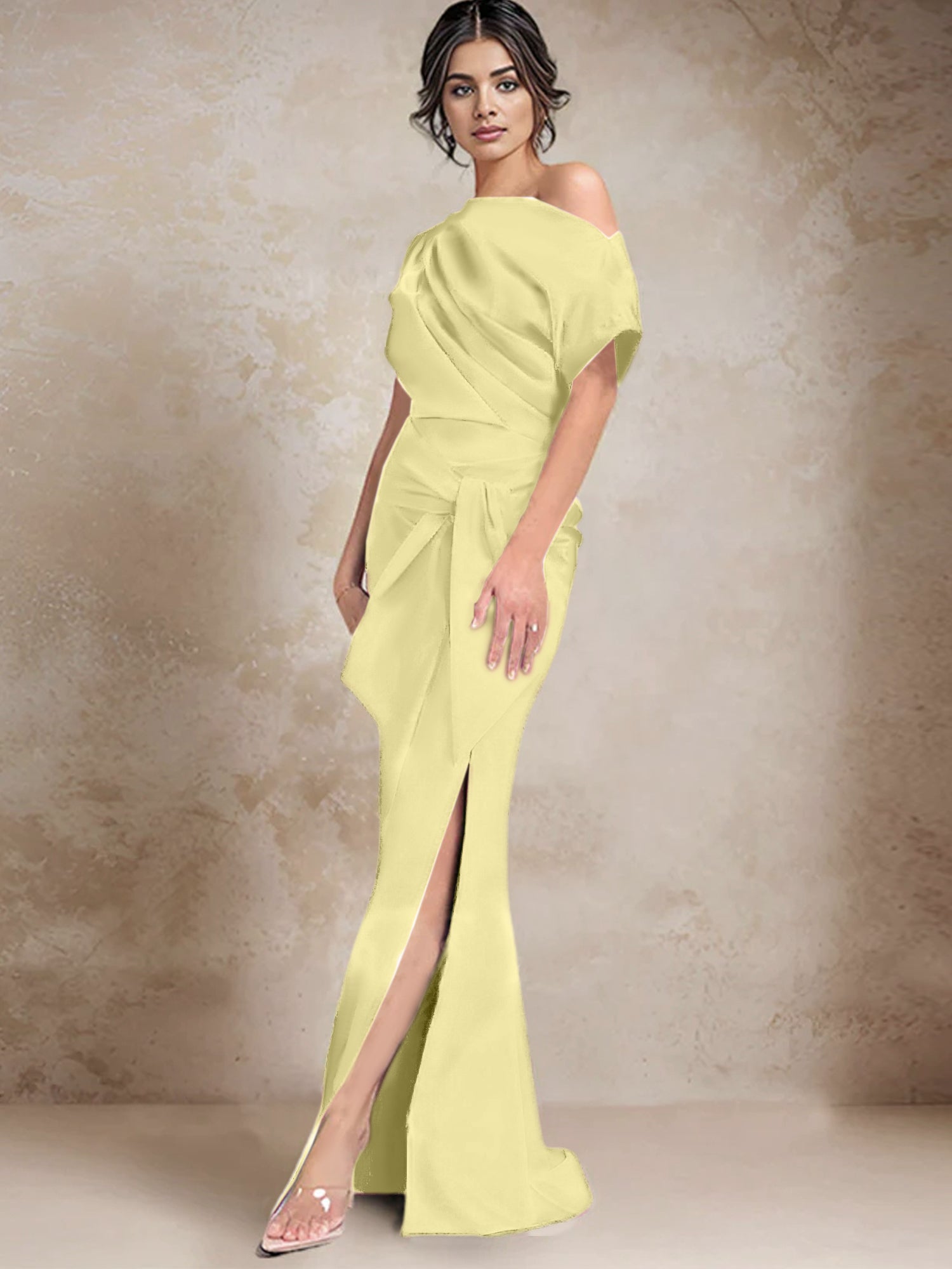 One Shoulder Mermaid Trumpet Mother of the Bride Dresses Featuring a Side Split